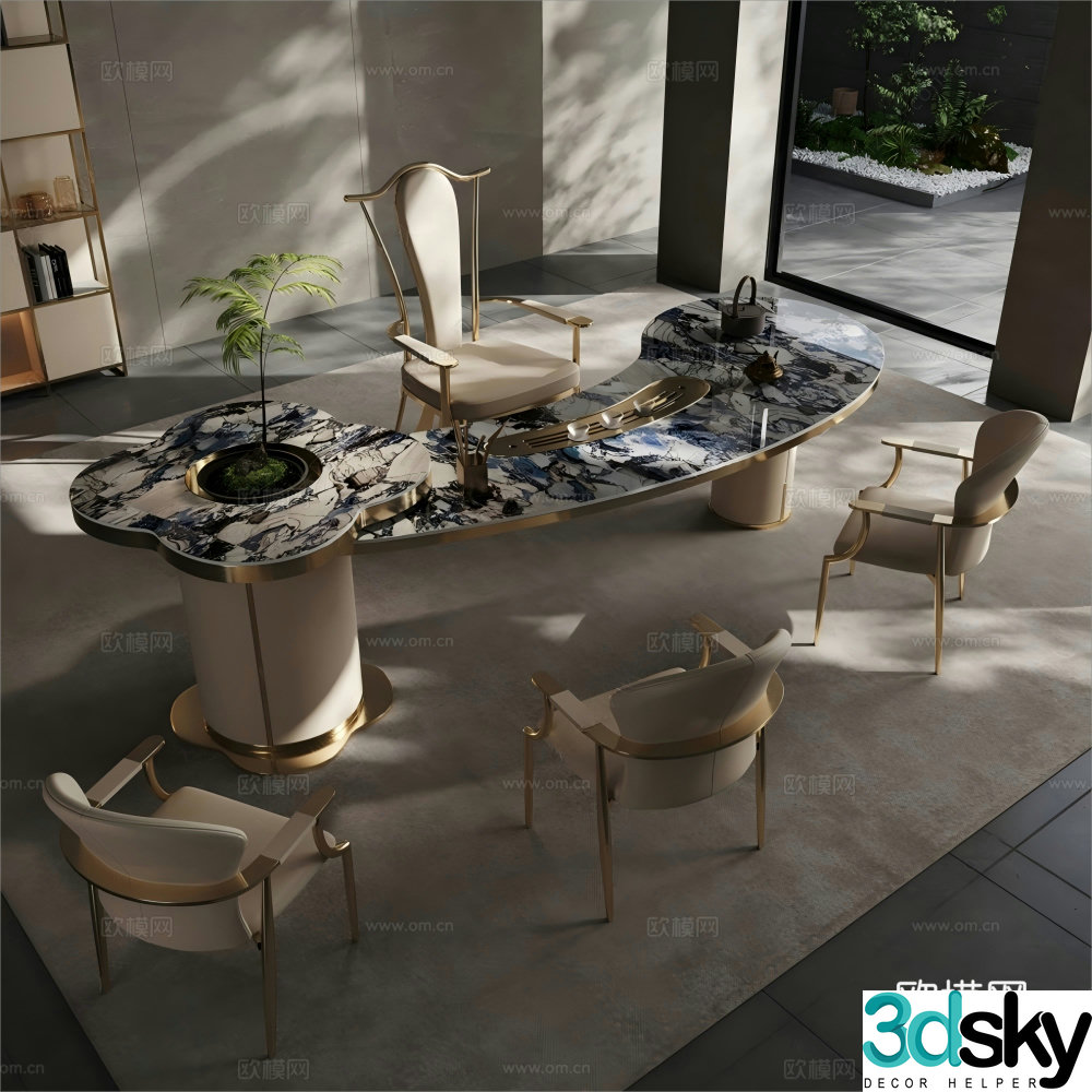 Modern light luxury tea table and chair 3D model