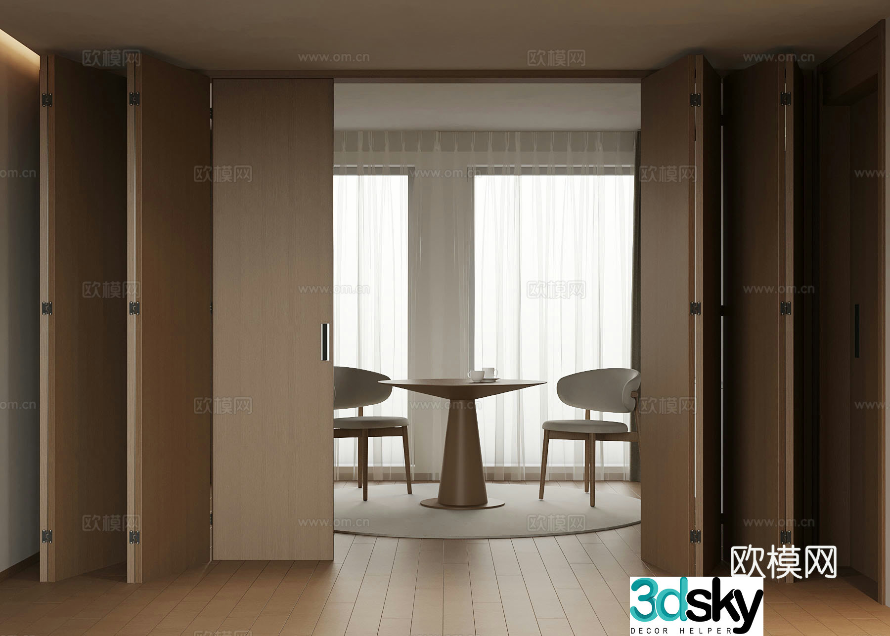 Modern solid wood folding door Dining table 3D model