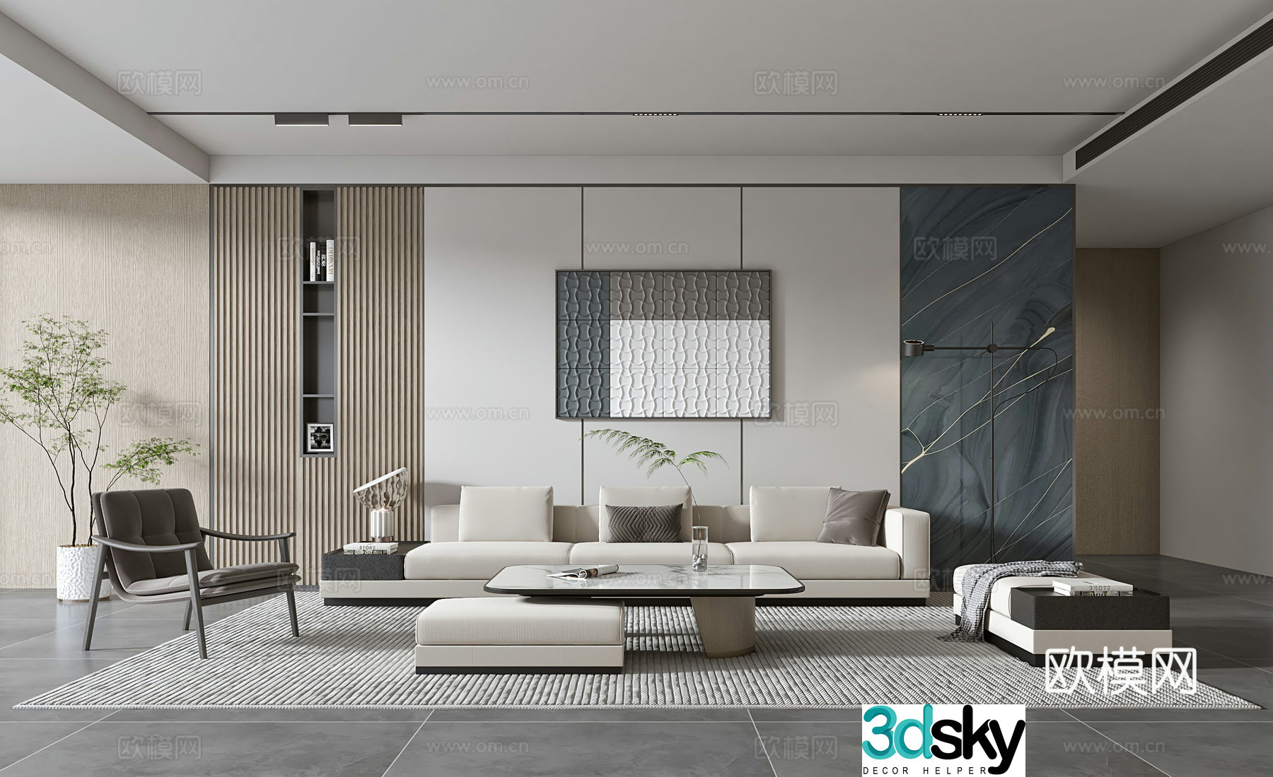 Modern living room modern sofa coffee table combination modern background wall 3d model