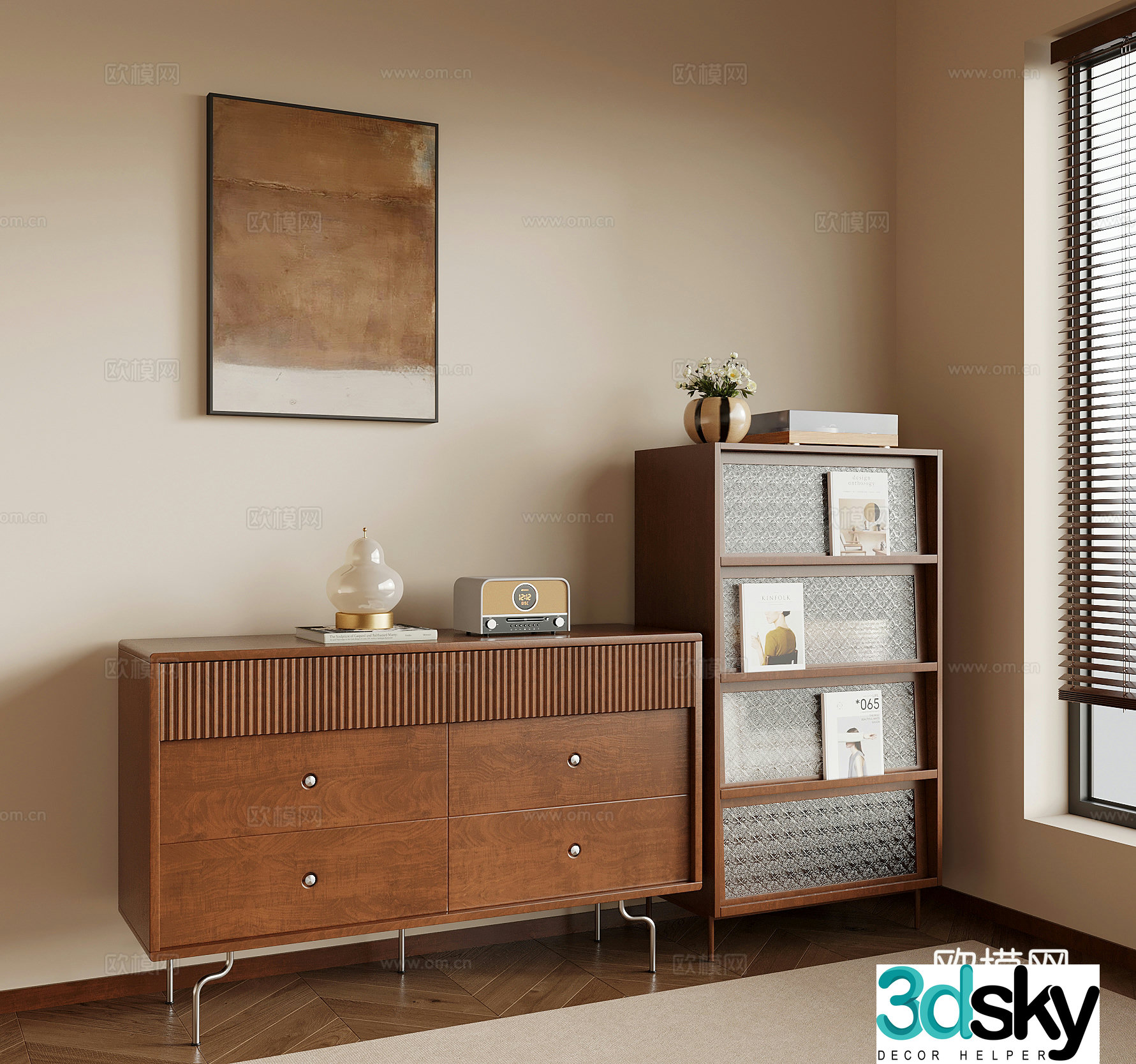 Middle style porch cabinet side cabinet chest of drawers 3D model