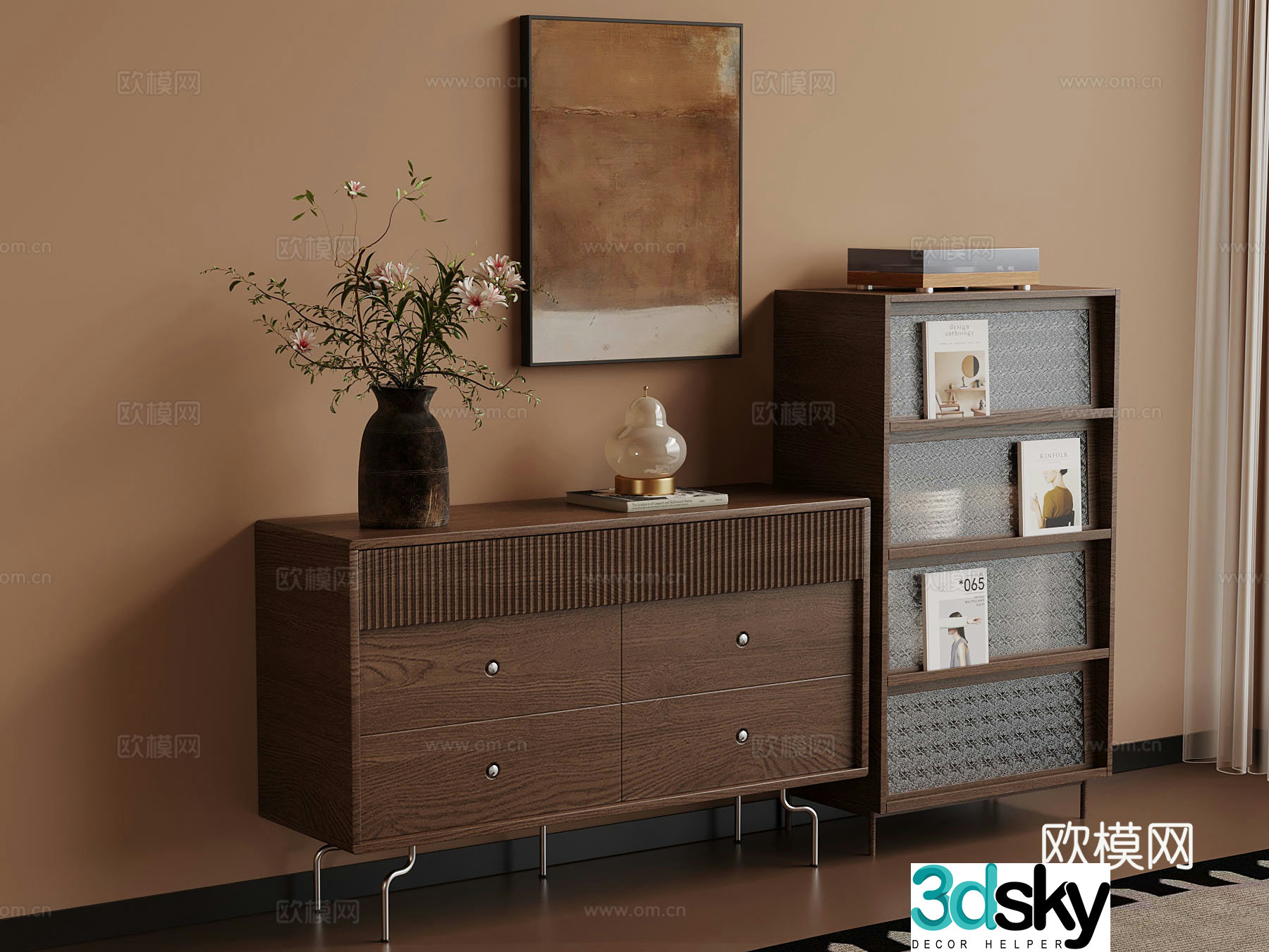 Middle-aged side cabinet cabinet decorative ornament 3D model