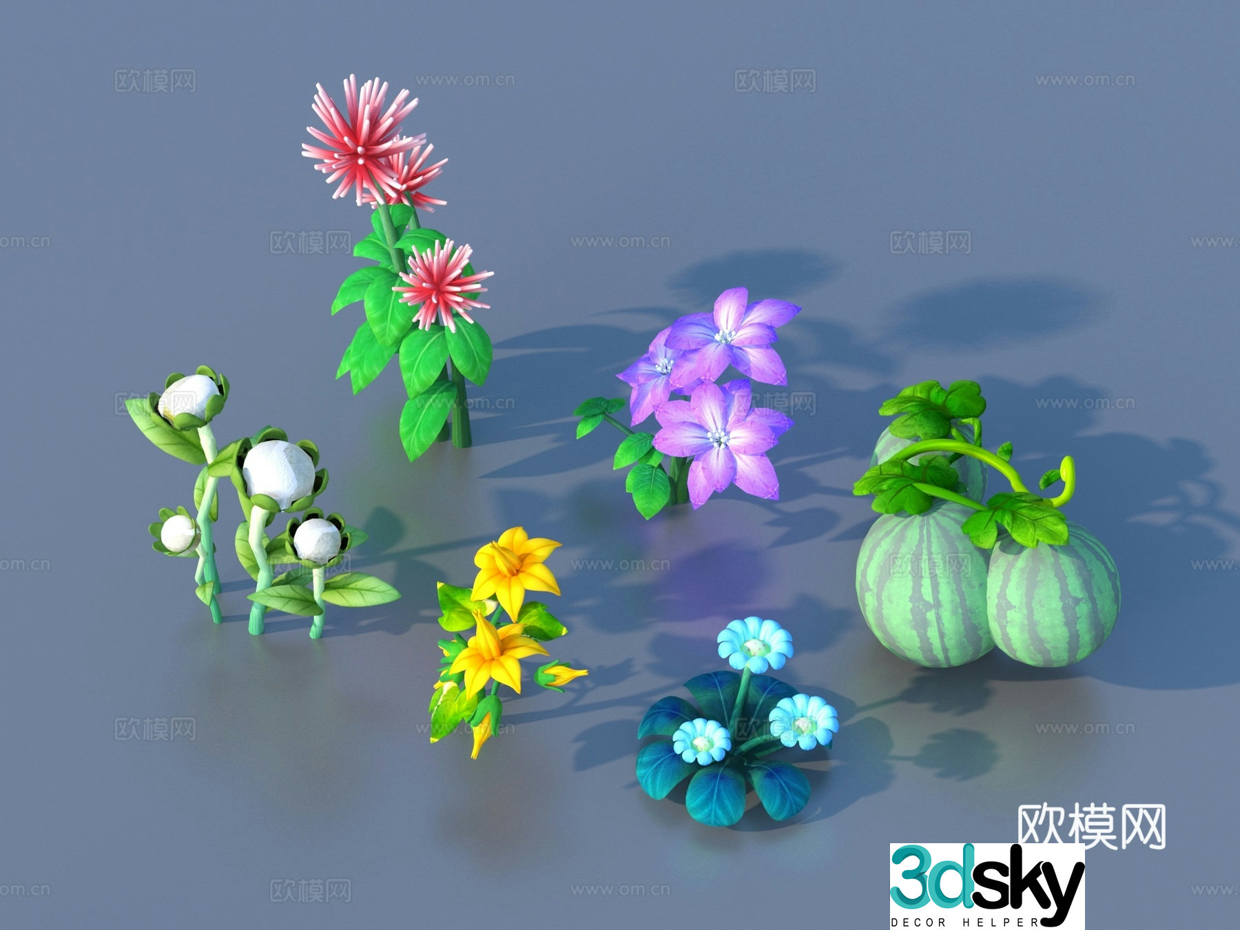 Cartoon Plants Shrub Flowers and Plants 3d Model