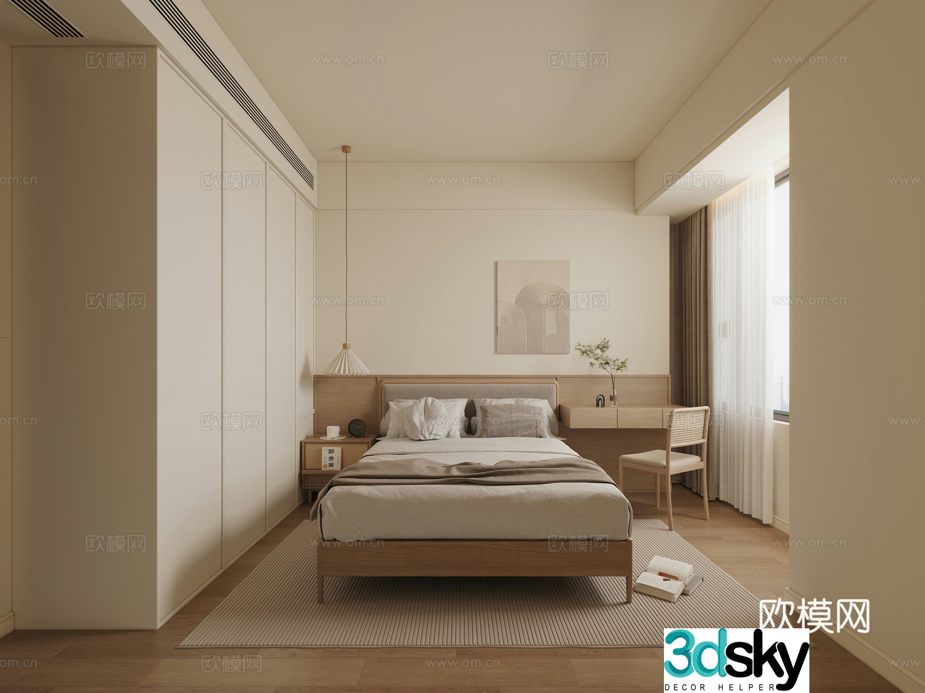 Modern log style bedroom 3d model