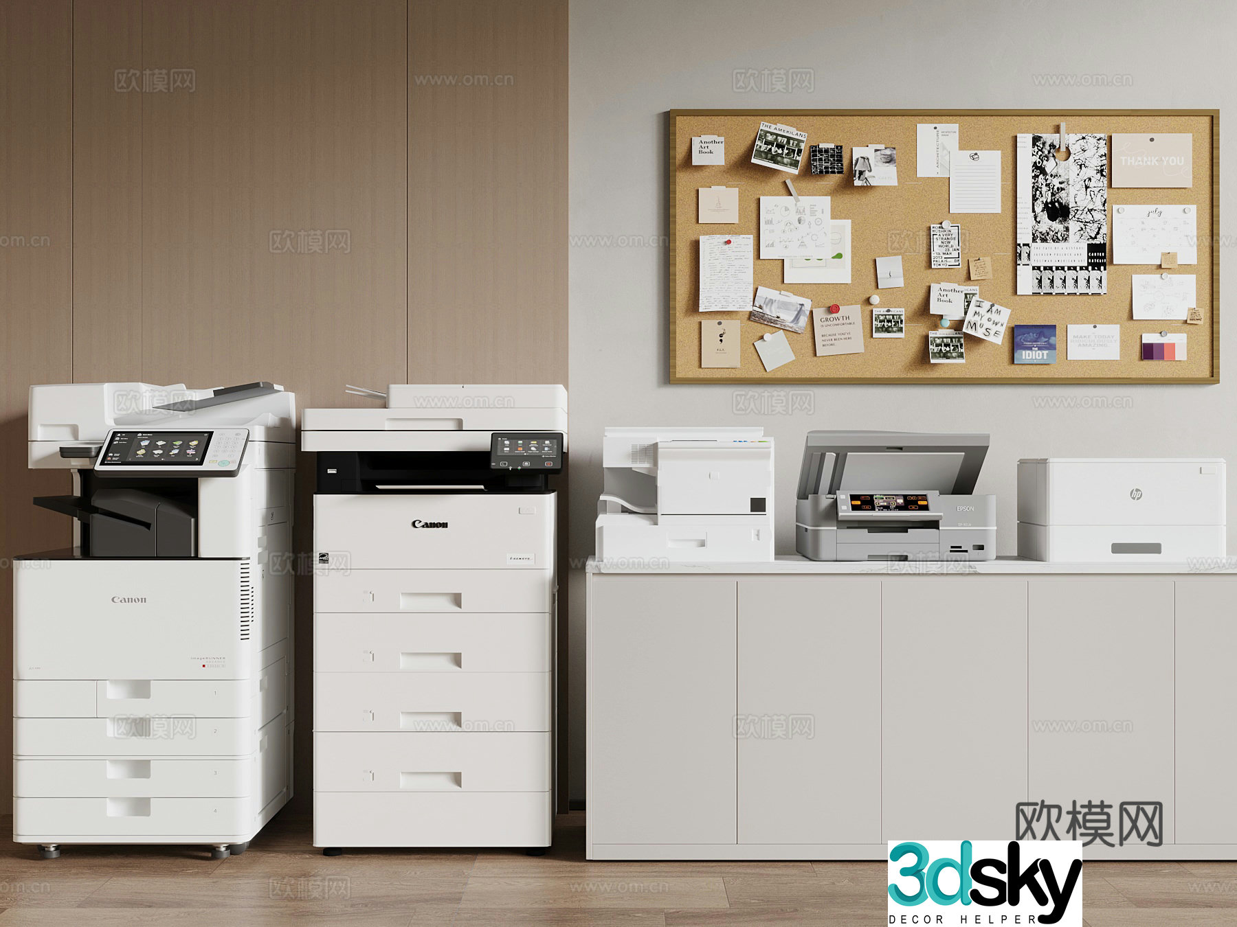 Modern office supplies paper shredder office whiteboard 3d model