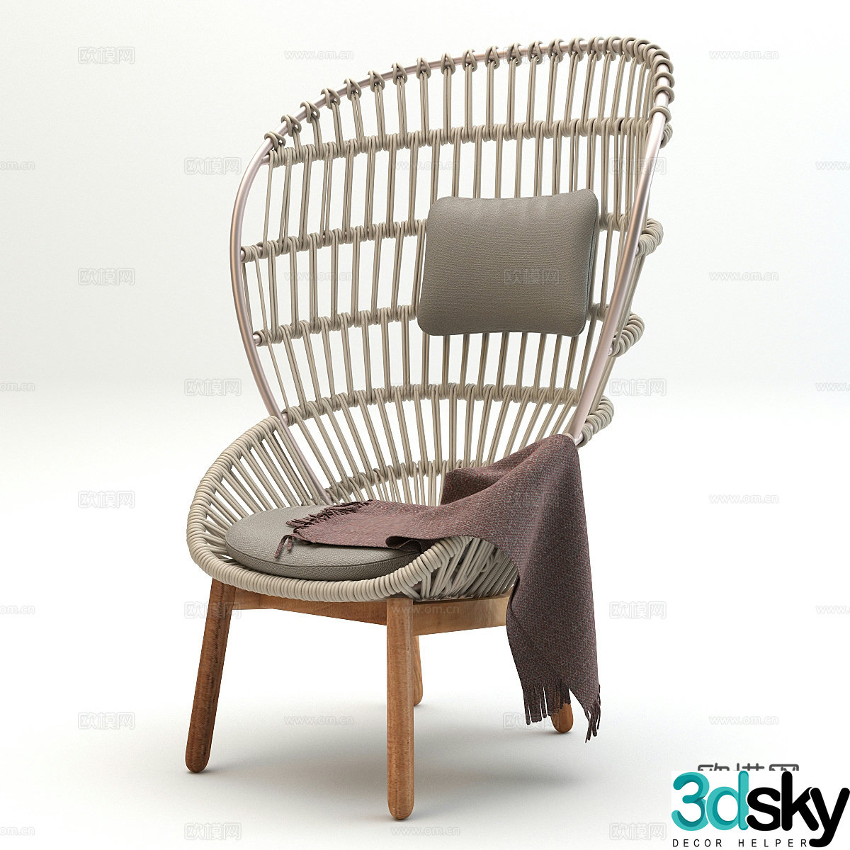 Rattan leisure chair Rattan single chair Rattan backrest chair B&B single chair B&B leisure chair Garden 3D model