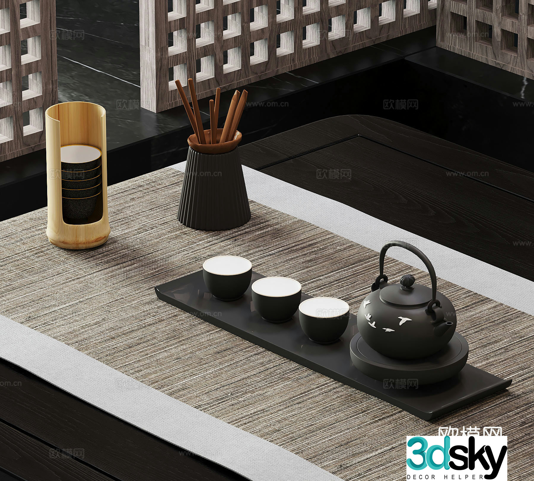 New Chinese style tea set teapot tea cup 3d model
