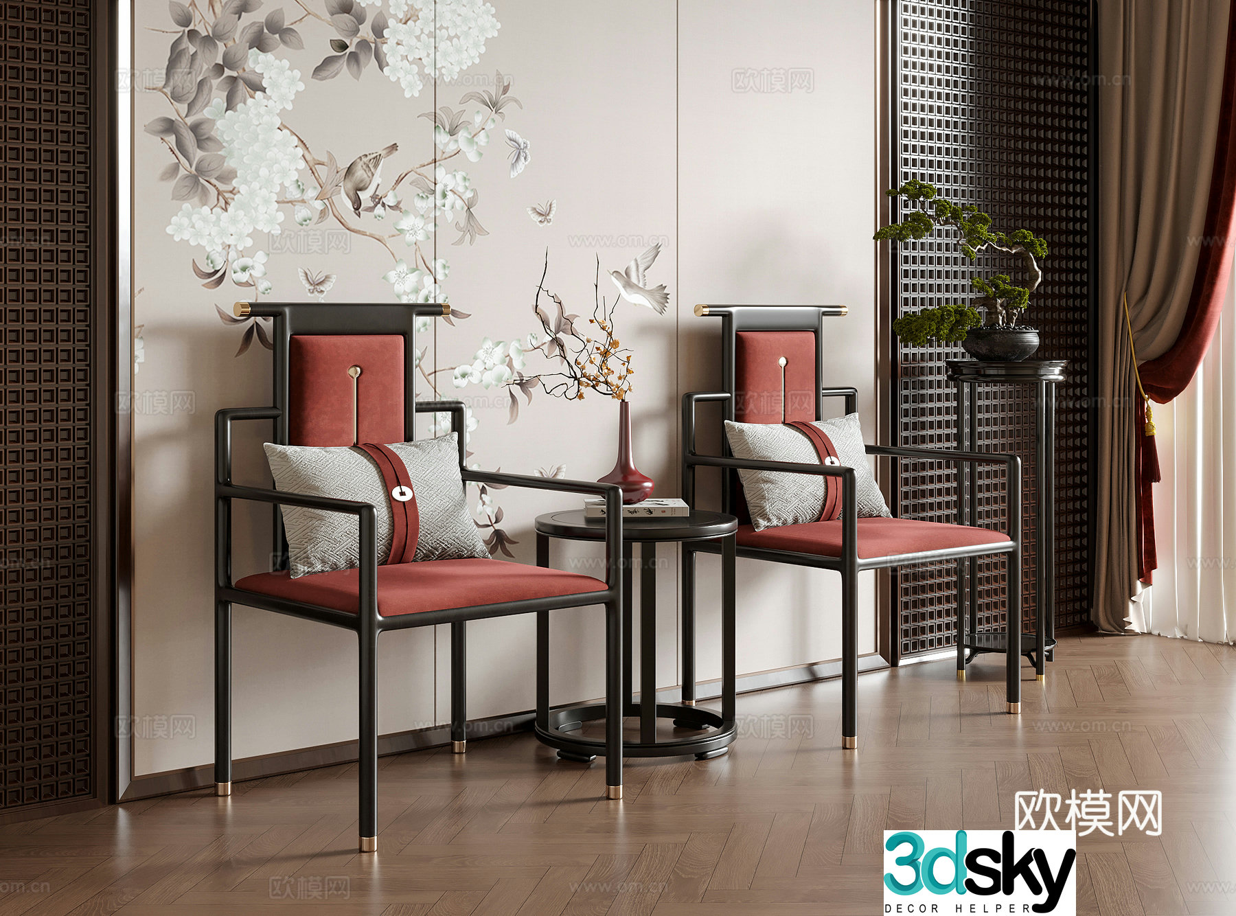 New Chinese dining chair leisure chair single chair armchair tea chair 3d model