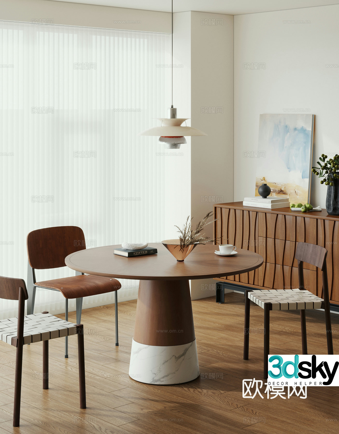 Wasabi retro dining table and chairs Round dining table and chairs Wasabi retro dining table and chairs Solid wood round dining table and chairs 3D model