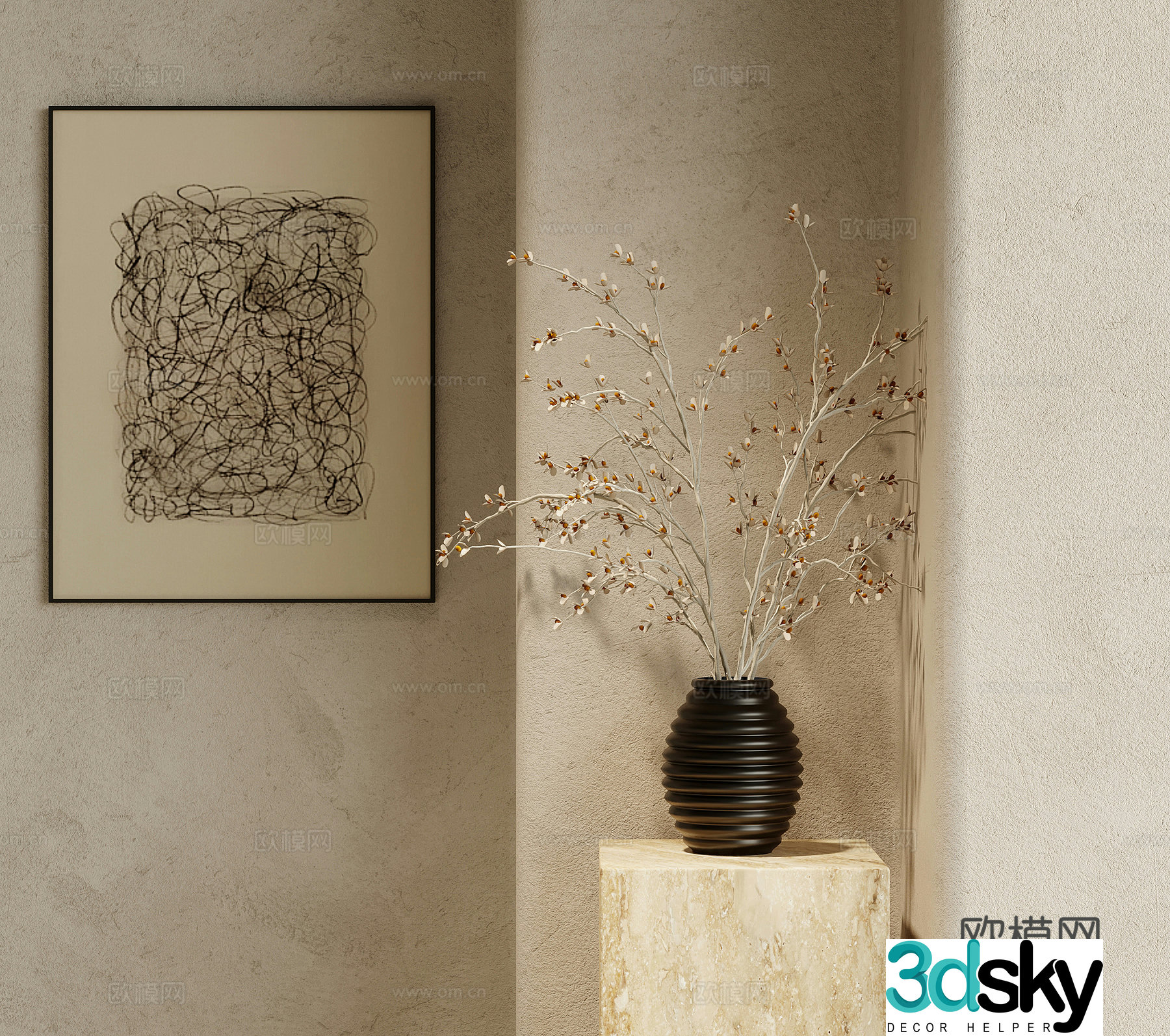 Middle-aged green plant potted plants decorative hanging paintings 3D model