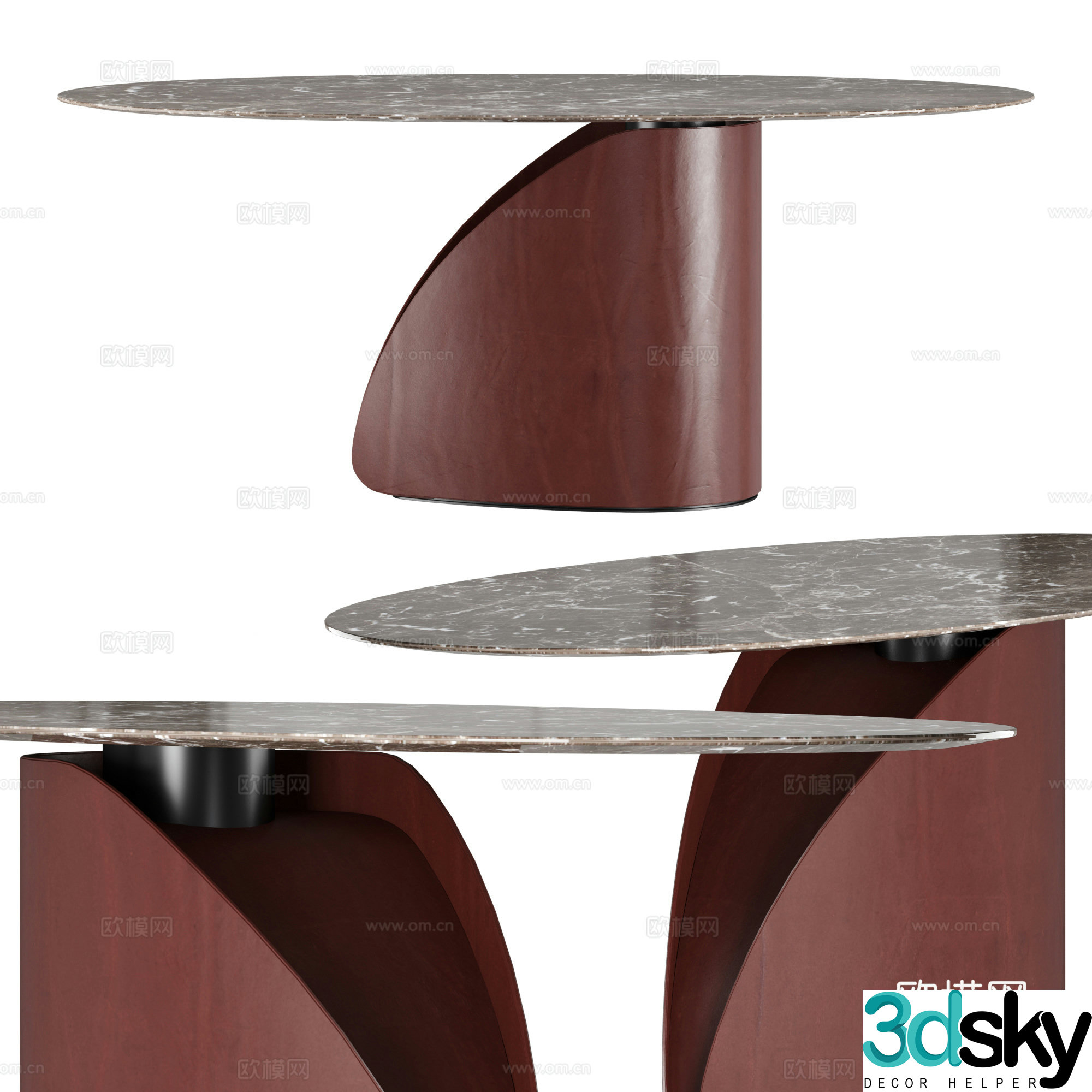 Italian light luxury rock slab leather dining table 3D model