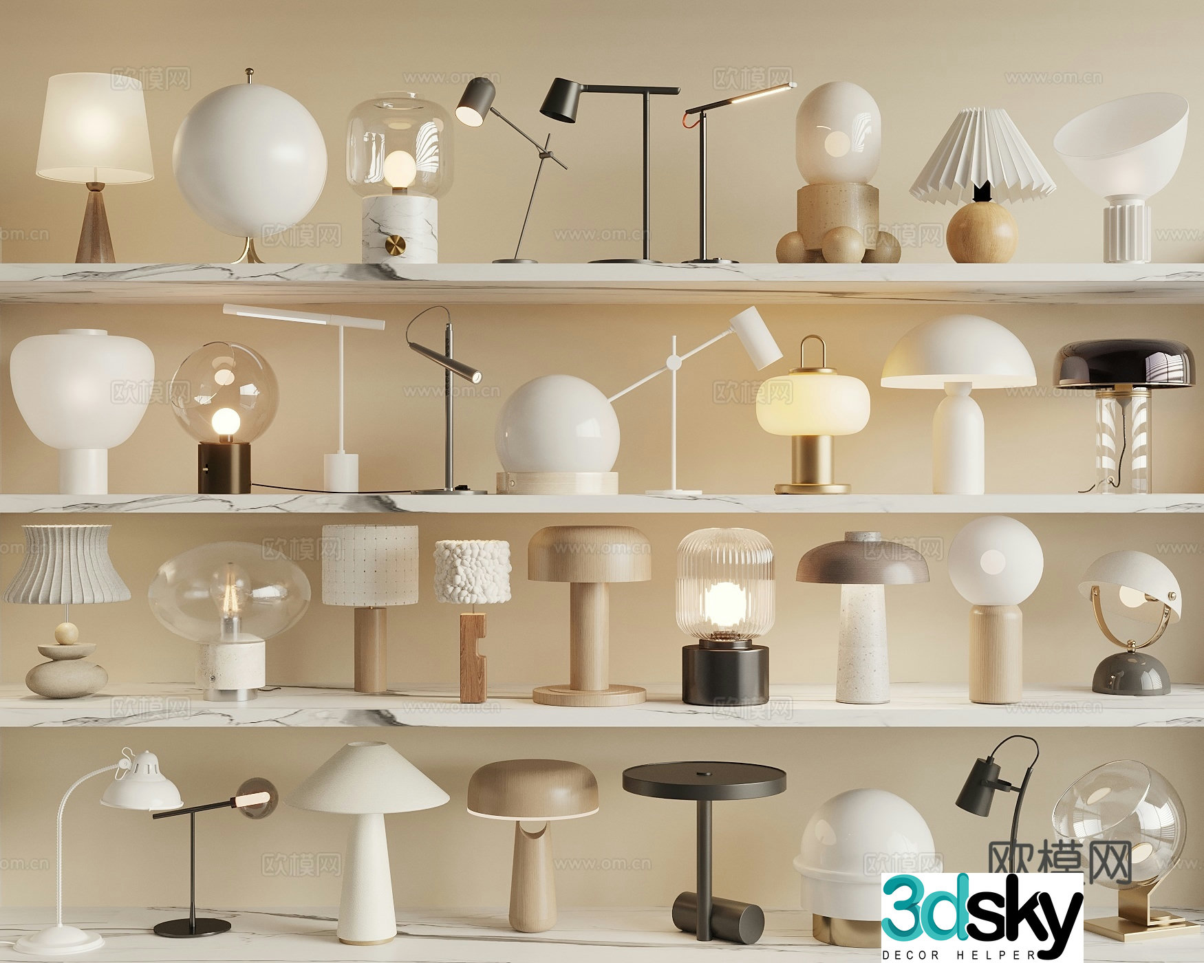 Modern desk lamp cream wind table lamp 3d model