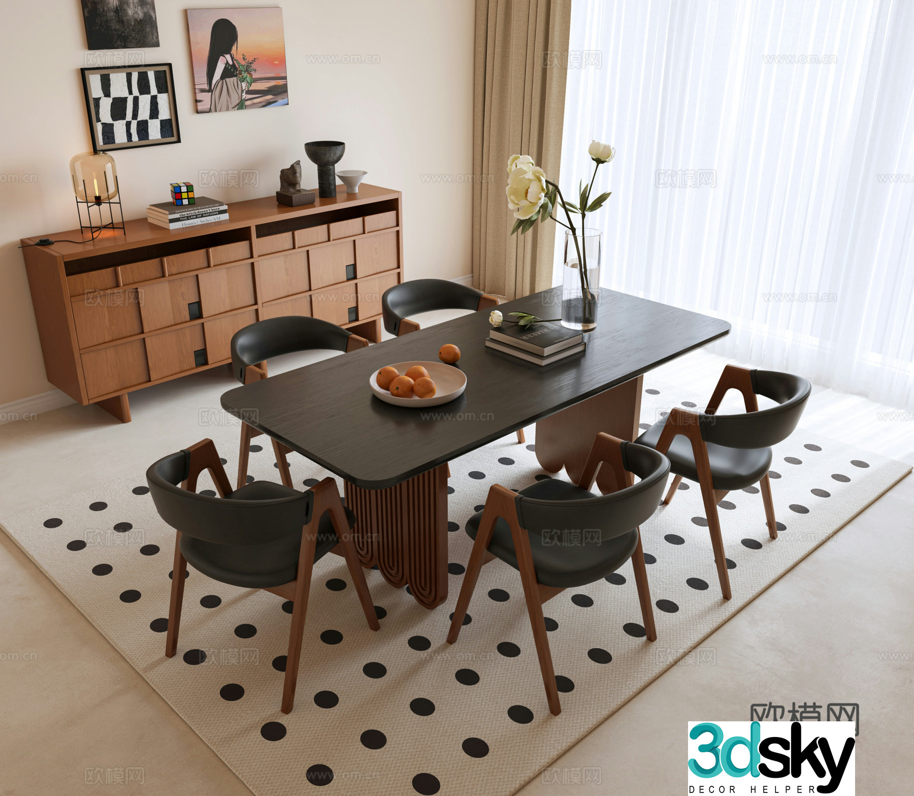 Modern dining table and chair combination medieval dining table and chair combination medieval dining table and chair combination medieval dining chair long table vase 3d model