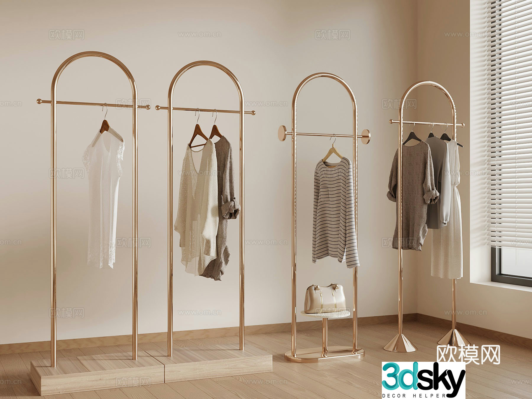 Modern hooks clothes hangers bags 3d model
