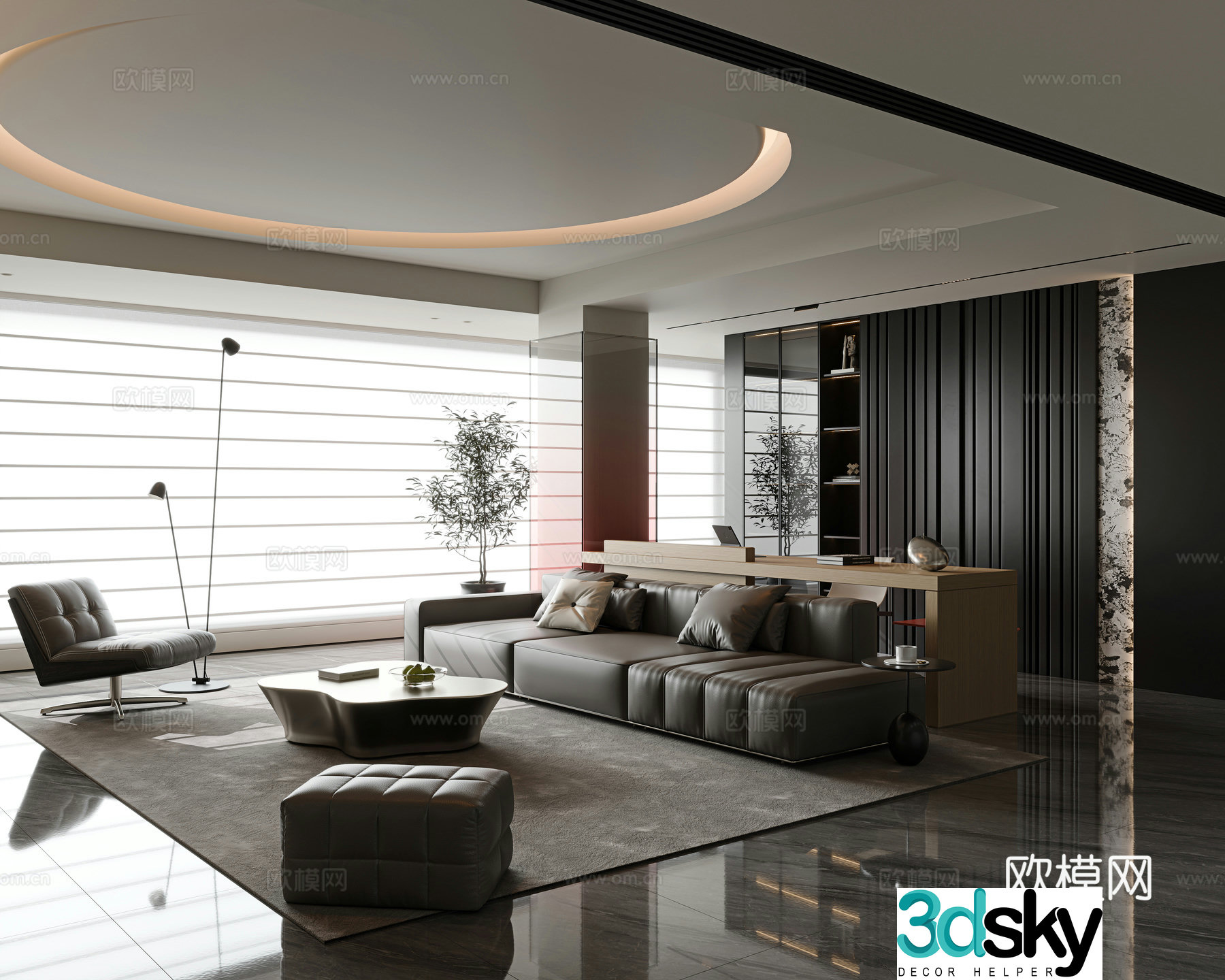 Italian living room large flat living room living room study room horizontal hall sofa coffee table combination 3D model