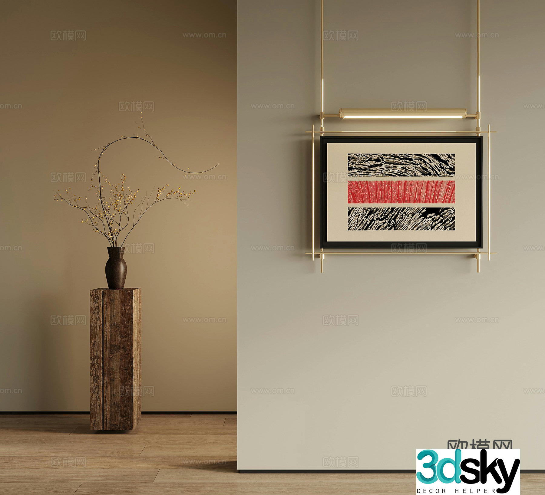 Middle-aged style hanging paintings and decorative paintings green plant potted plants 3D model