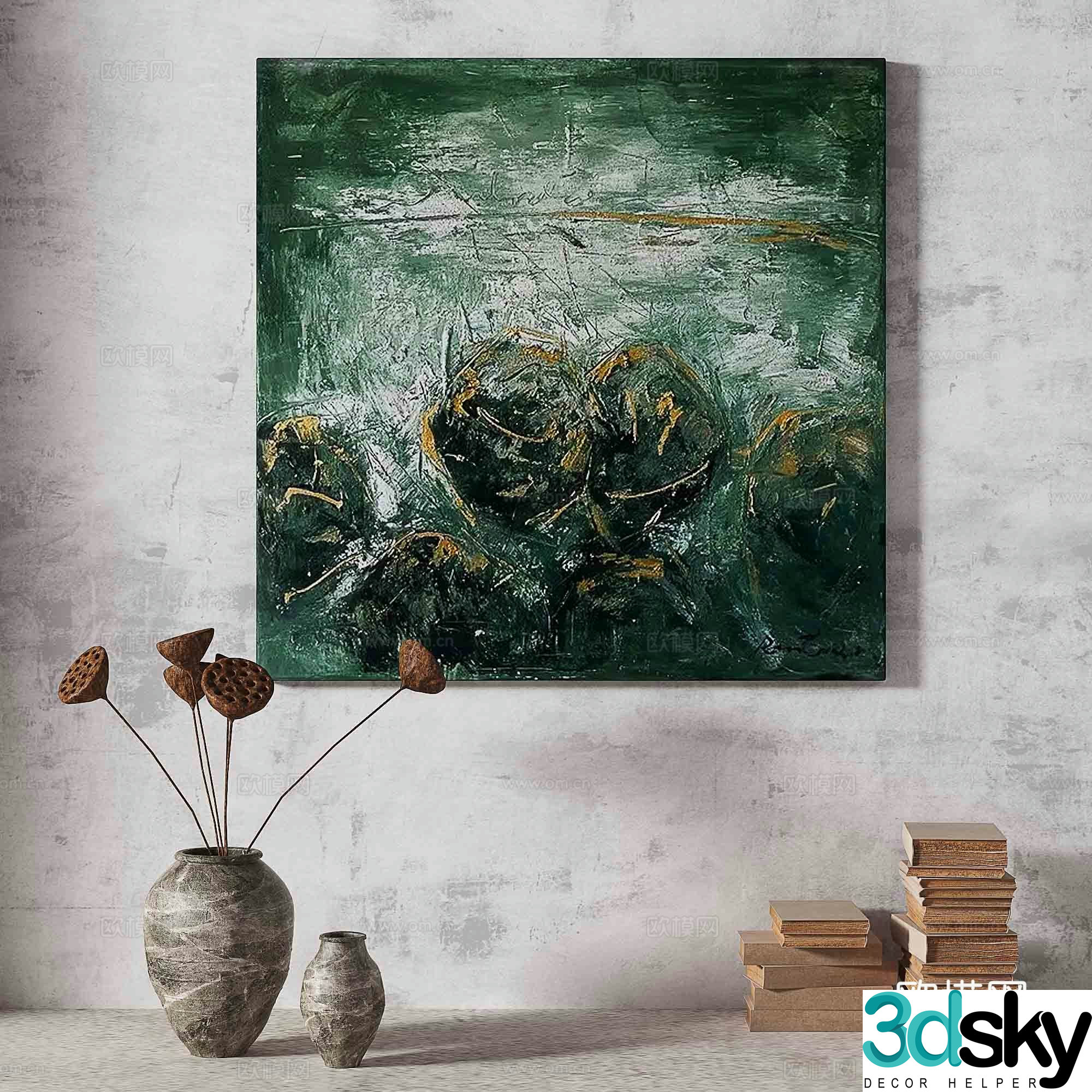 Wabisa retro texture abstract decorative painting 3d model