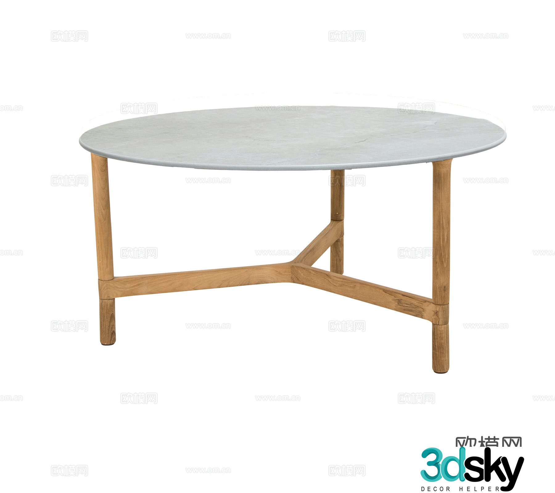 Modern rock slab stone coffee table round coffee table side table teak tea table combination 3D model
