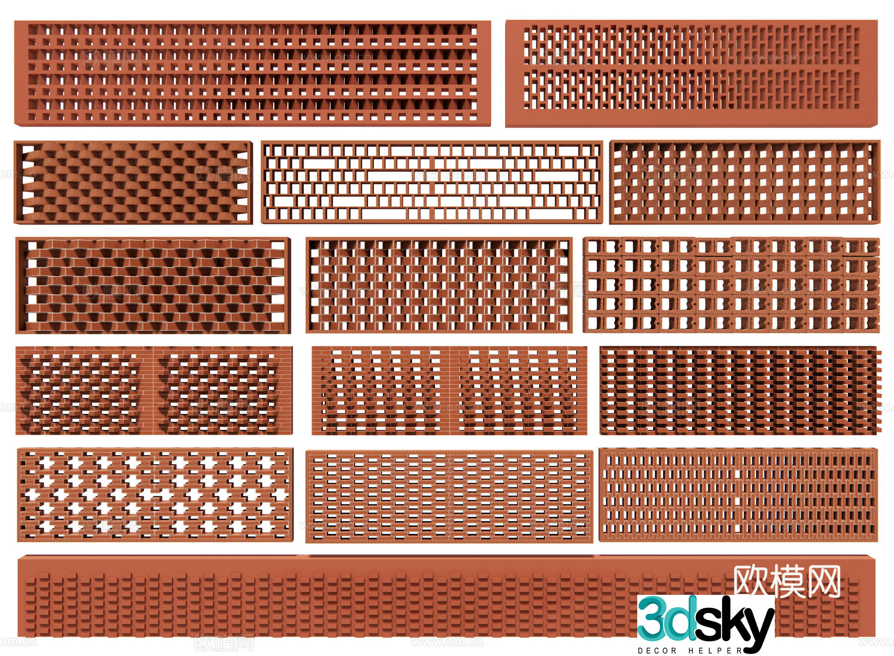 Modern red brick landscape wall hollow landscape wall modeled flower wall red brick landscape wall beautiful rural cultural wall 3D model