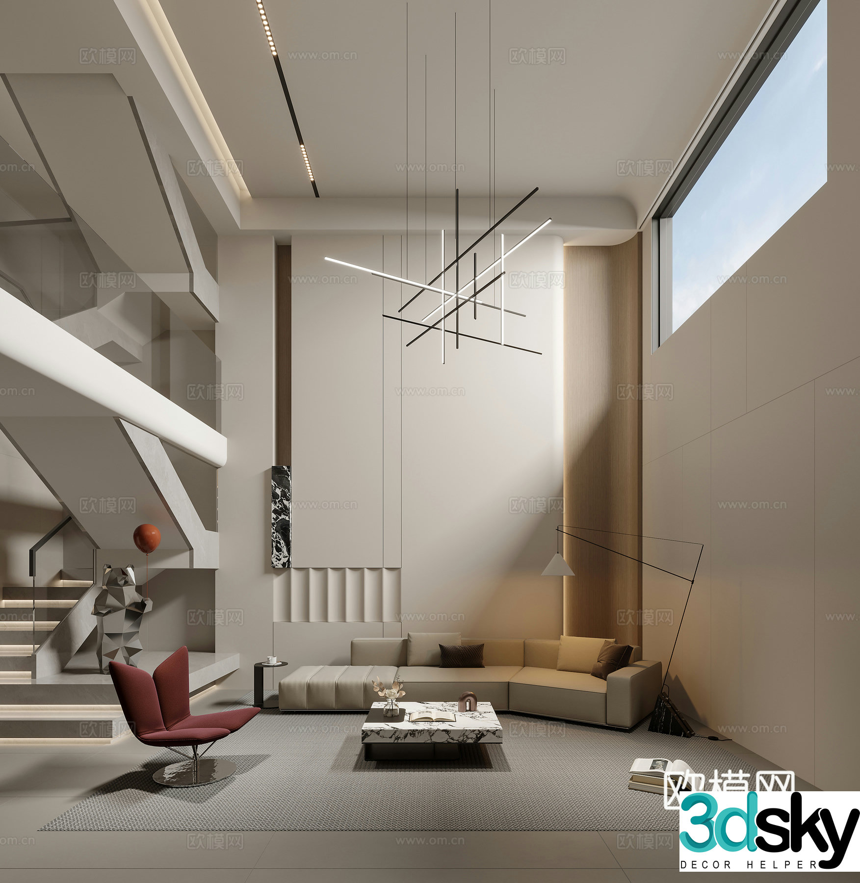 Modern villa living room 3d model