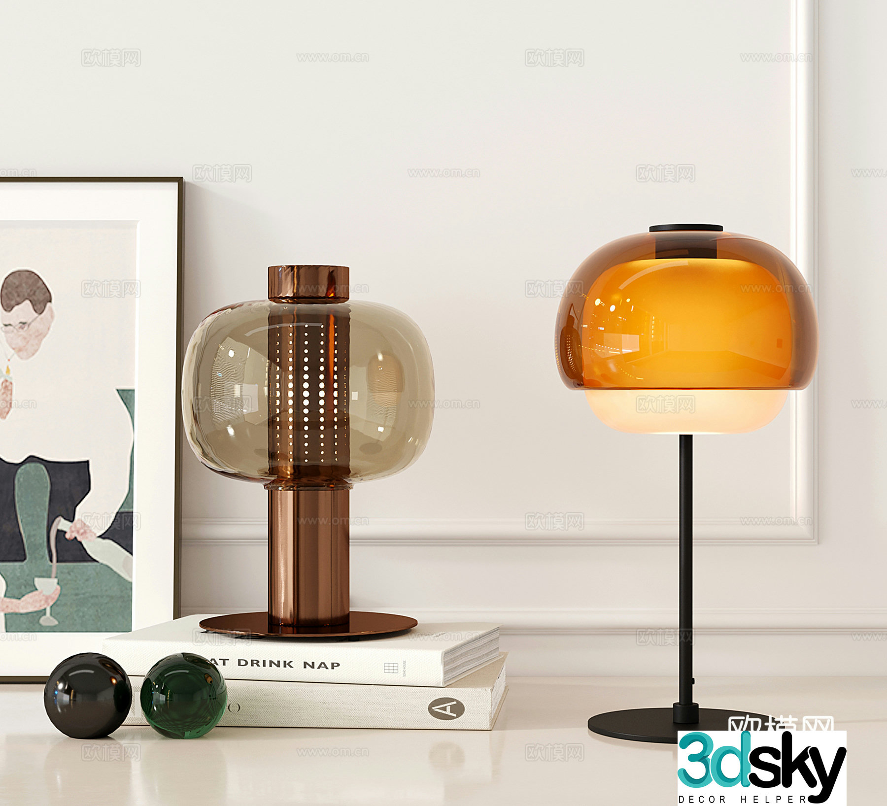 Modern desk lamp Metal desk lamp Glass desk lamp 3D model