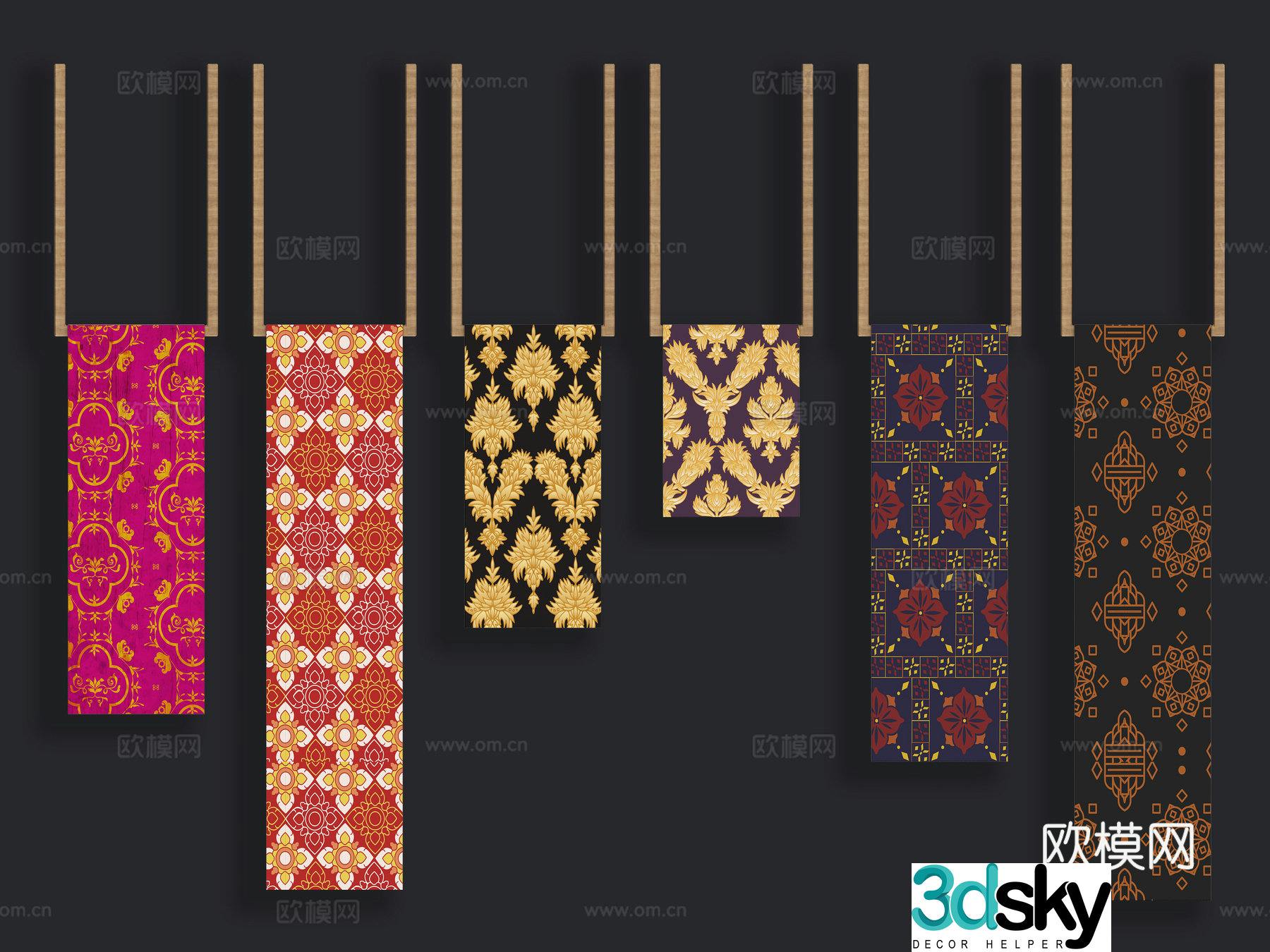 Chinese Miao Mongolian elements silhouette ethnic minority elements pattern wall decoration traditional patterns cloud 3d model