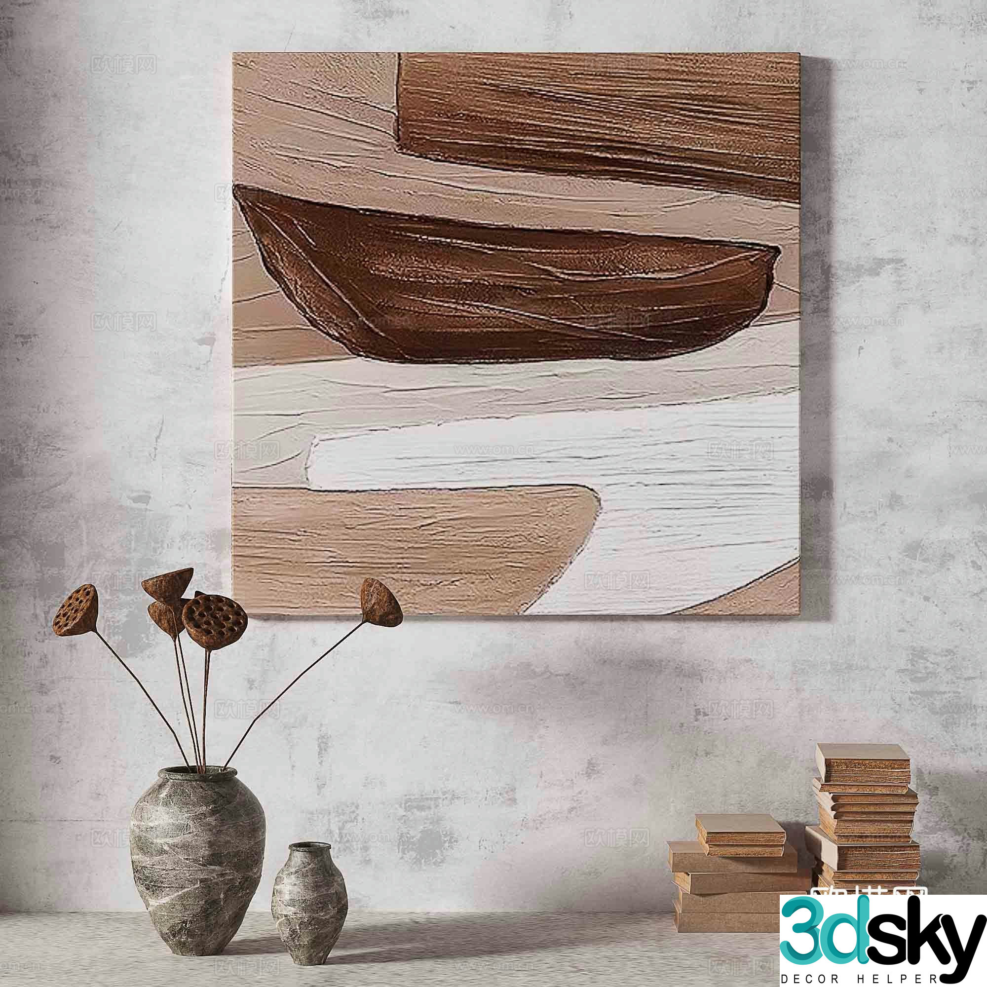 Wabisa retro texture abstract decorative painting 3d model