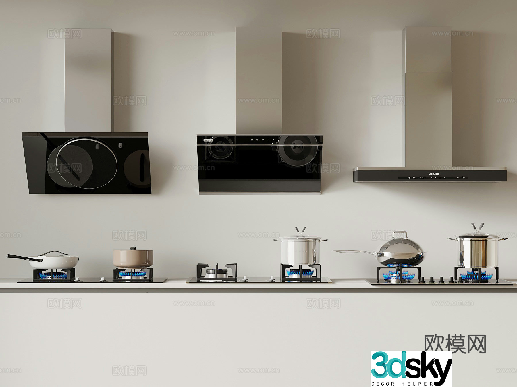 Modern range hood stove combination 3D model