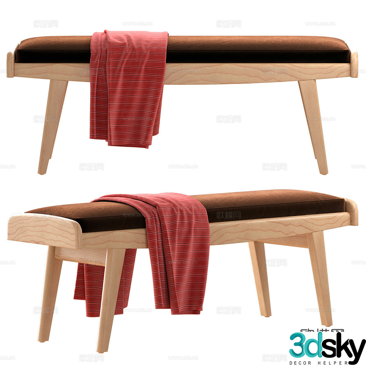Modern C2B medieval style fabric bed tail stool 3D model