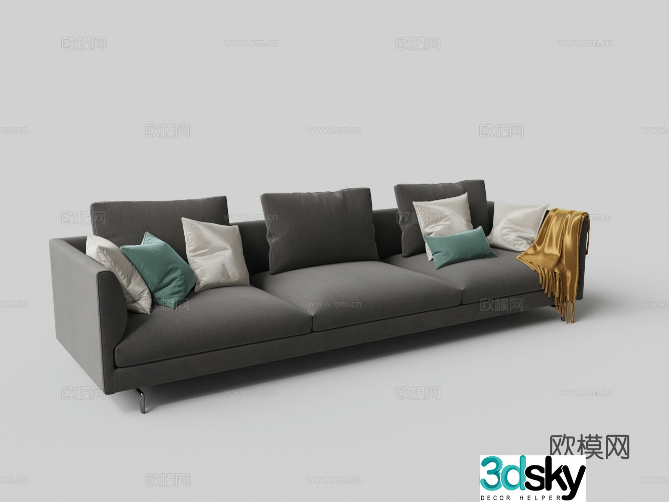 Modern fabric legs multi-person sofa 3D model