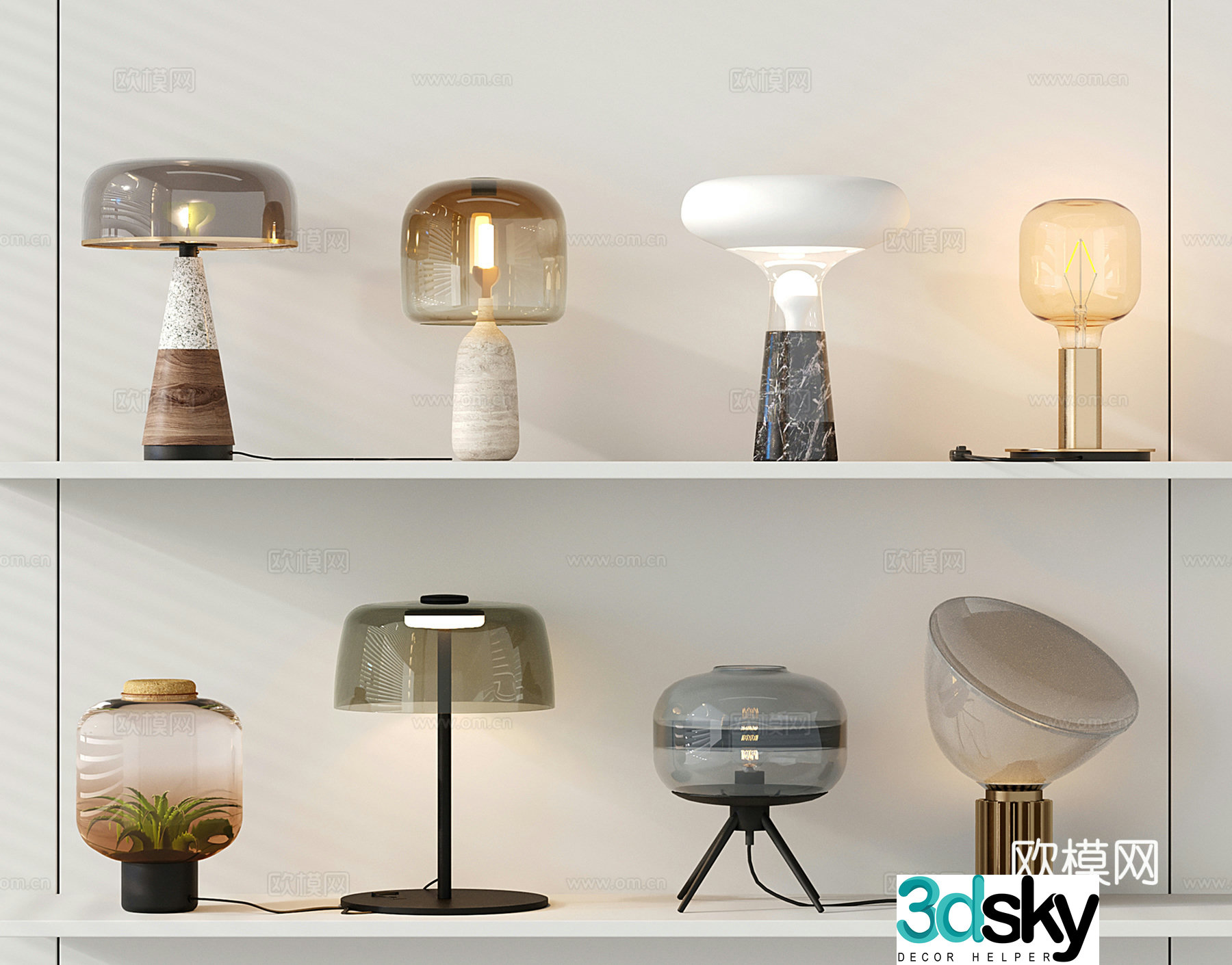 Modern light luxury desk lamp combination glass desk lamp marble metal 3D model