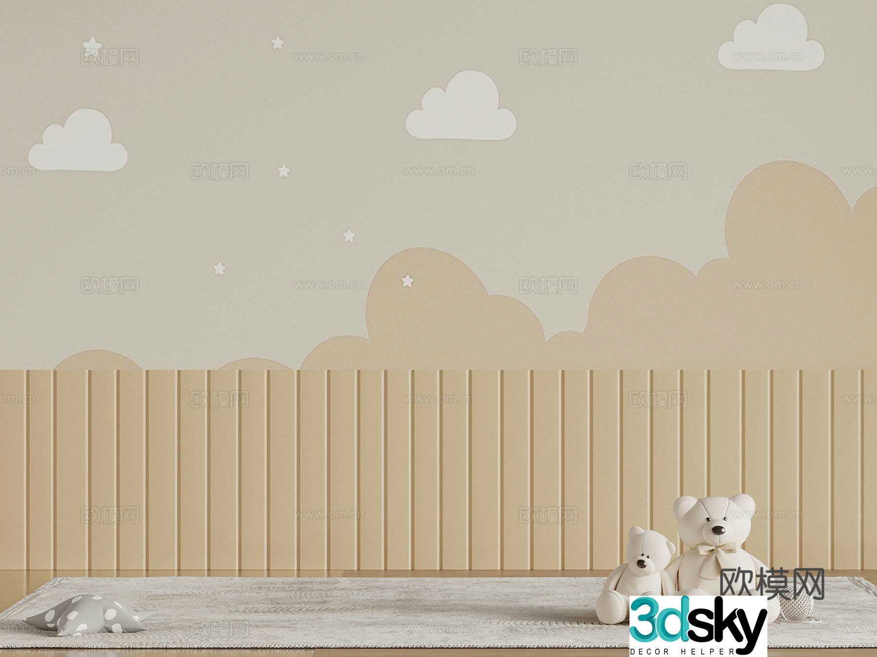 Modern children’s wall soft bag wallpaper wall skirt 3d model