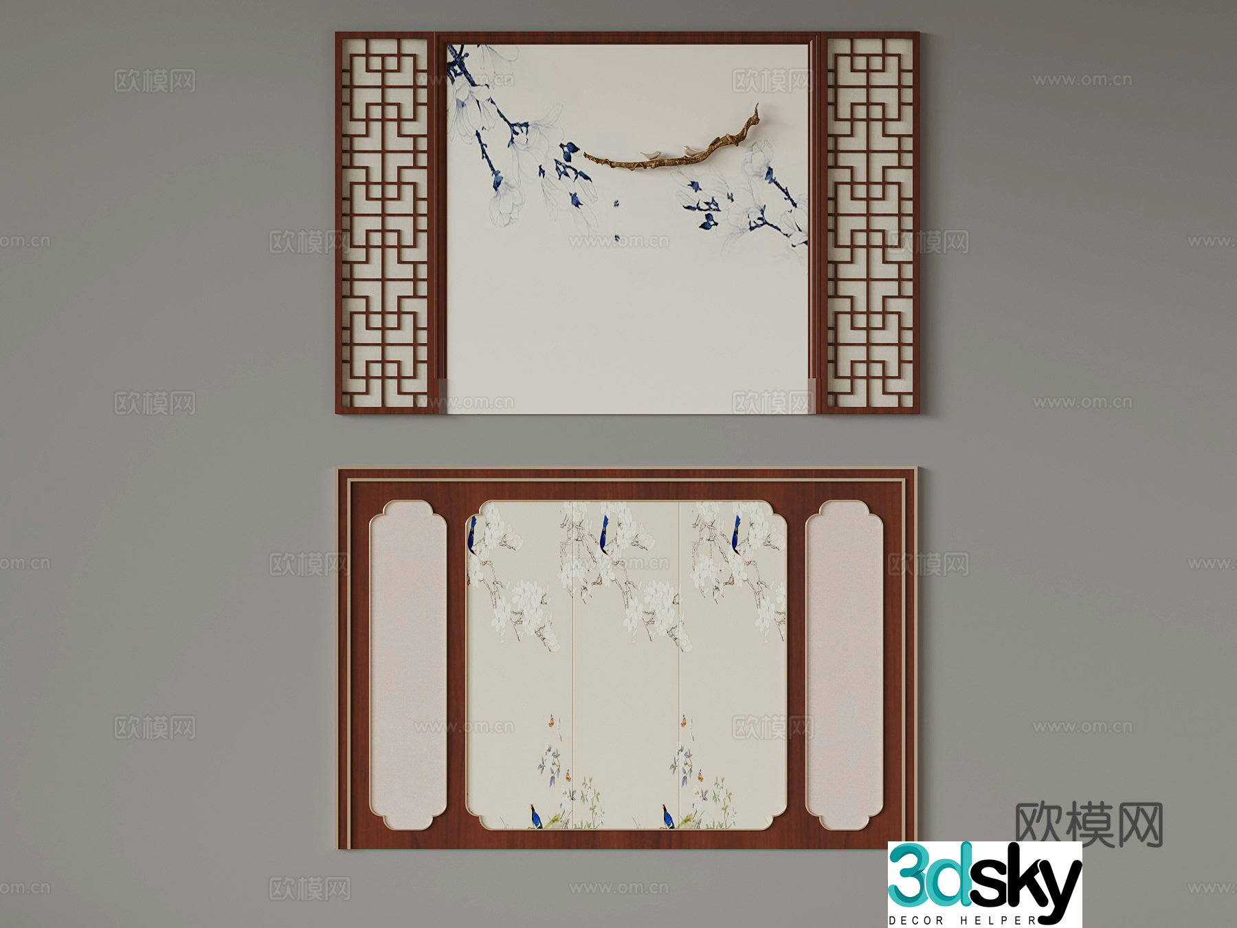 Bedside background wall Chinese style background wall 3d model