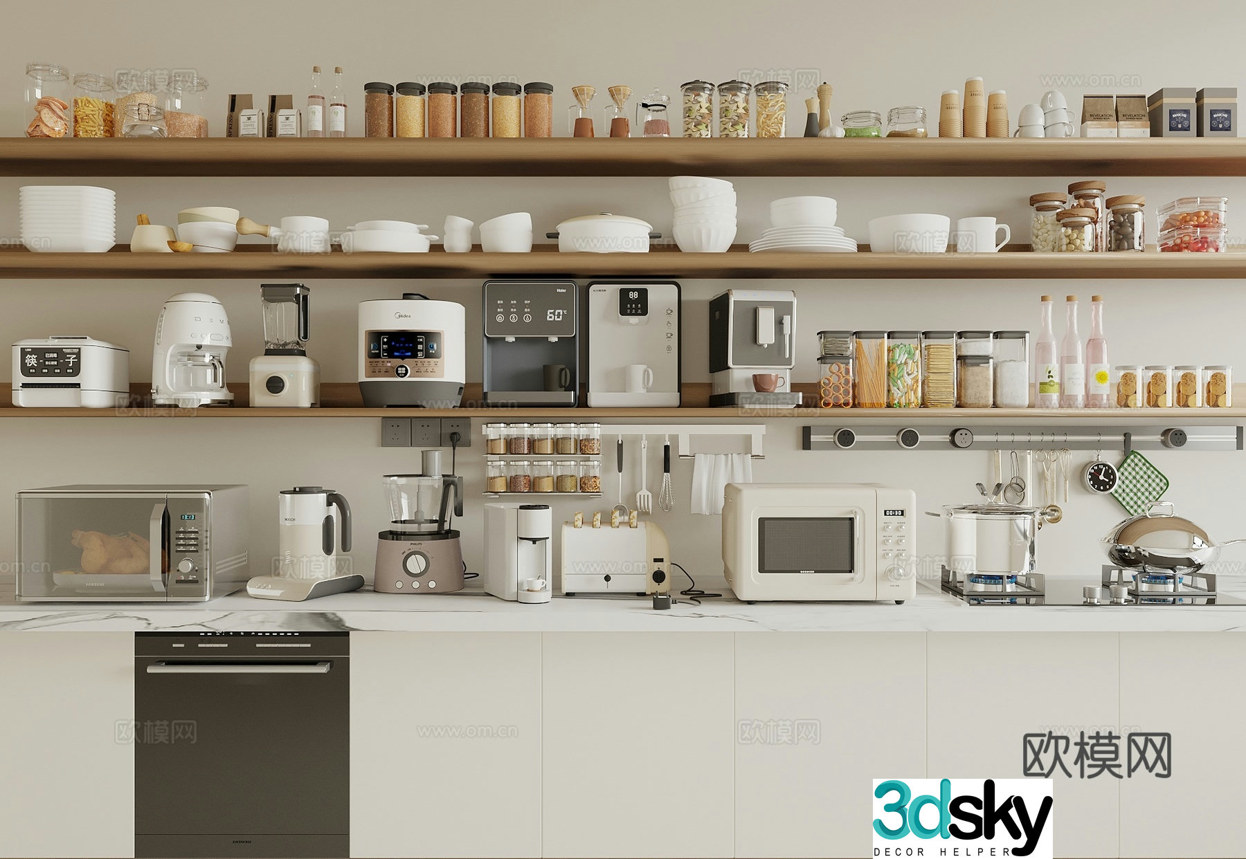Kitchen appliances Kitchen supplies Microwave oven Coffee machine Water dispenser Rice cooker Water boiling 3D model