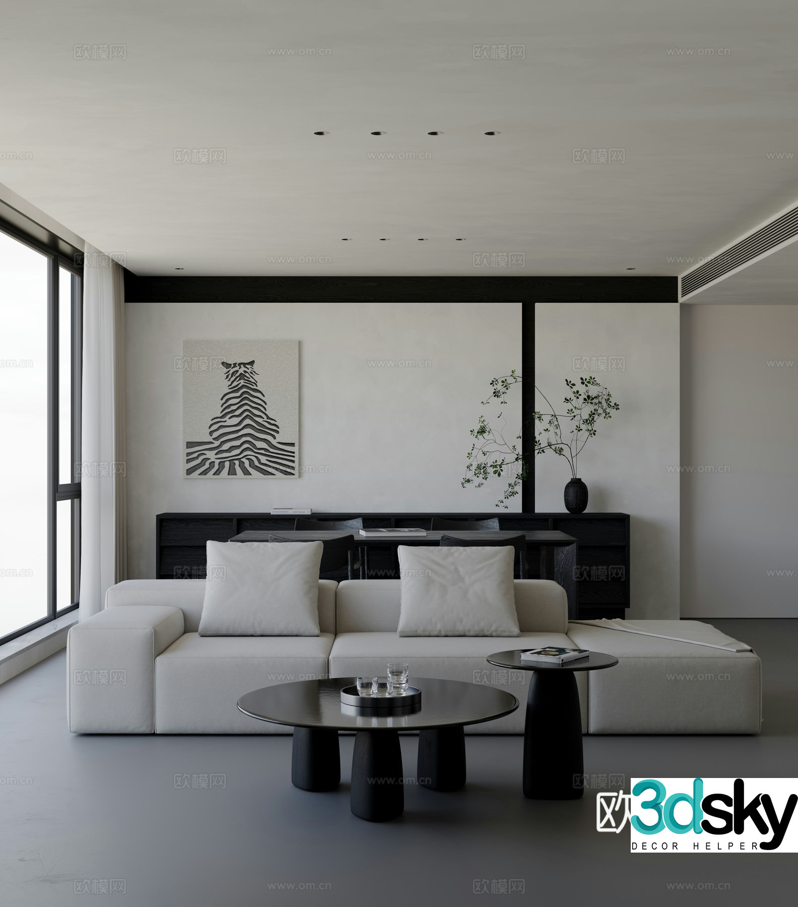 Modern living and dining room 3d model