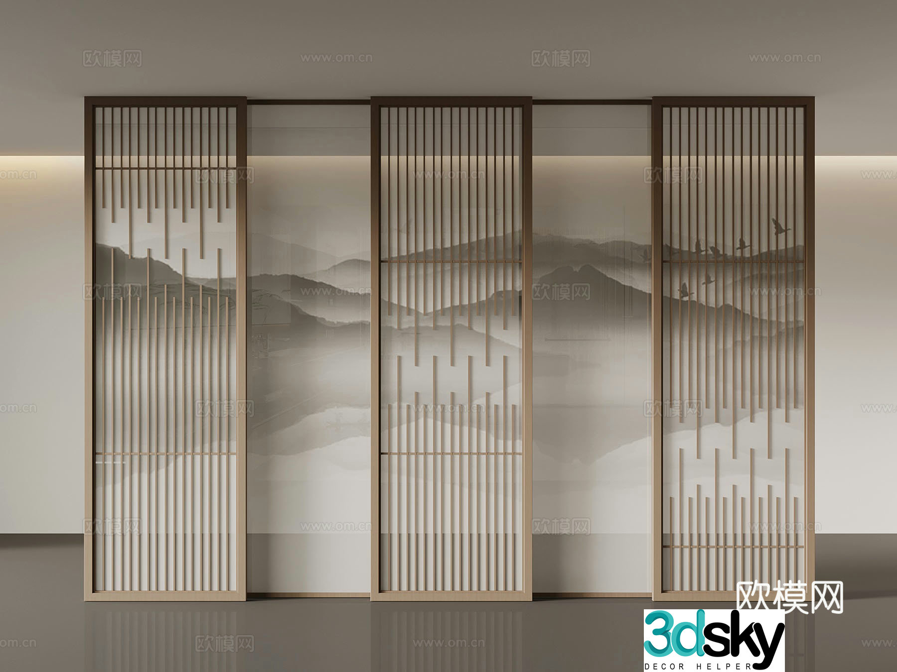 New Chinese-style screen partition 3D model