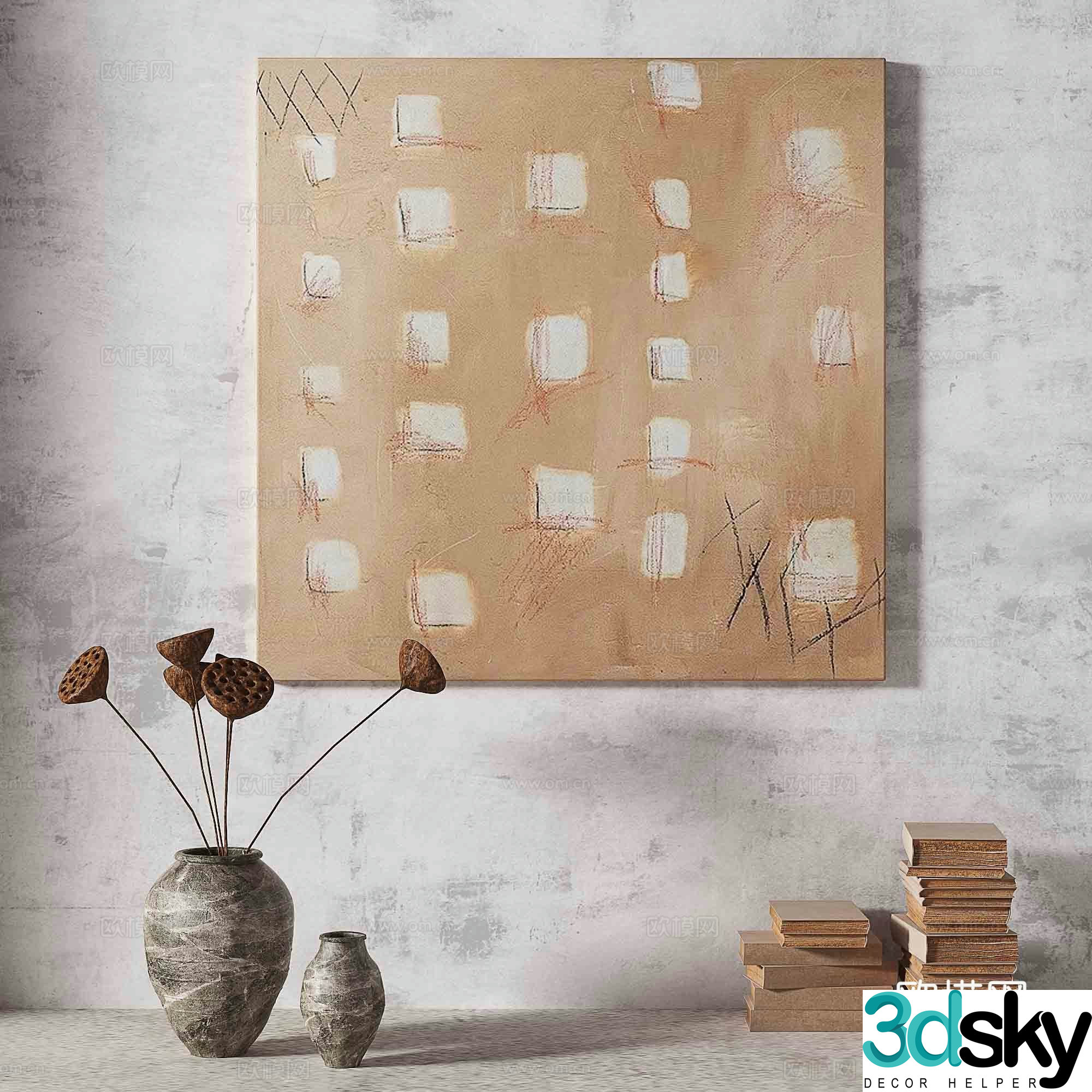 Wabisa retro texture abstract decorative painting 3d model