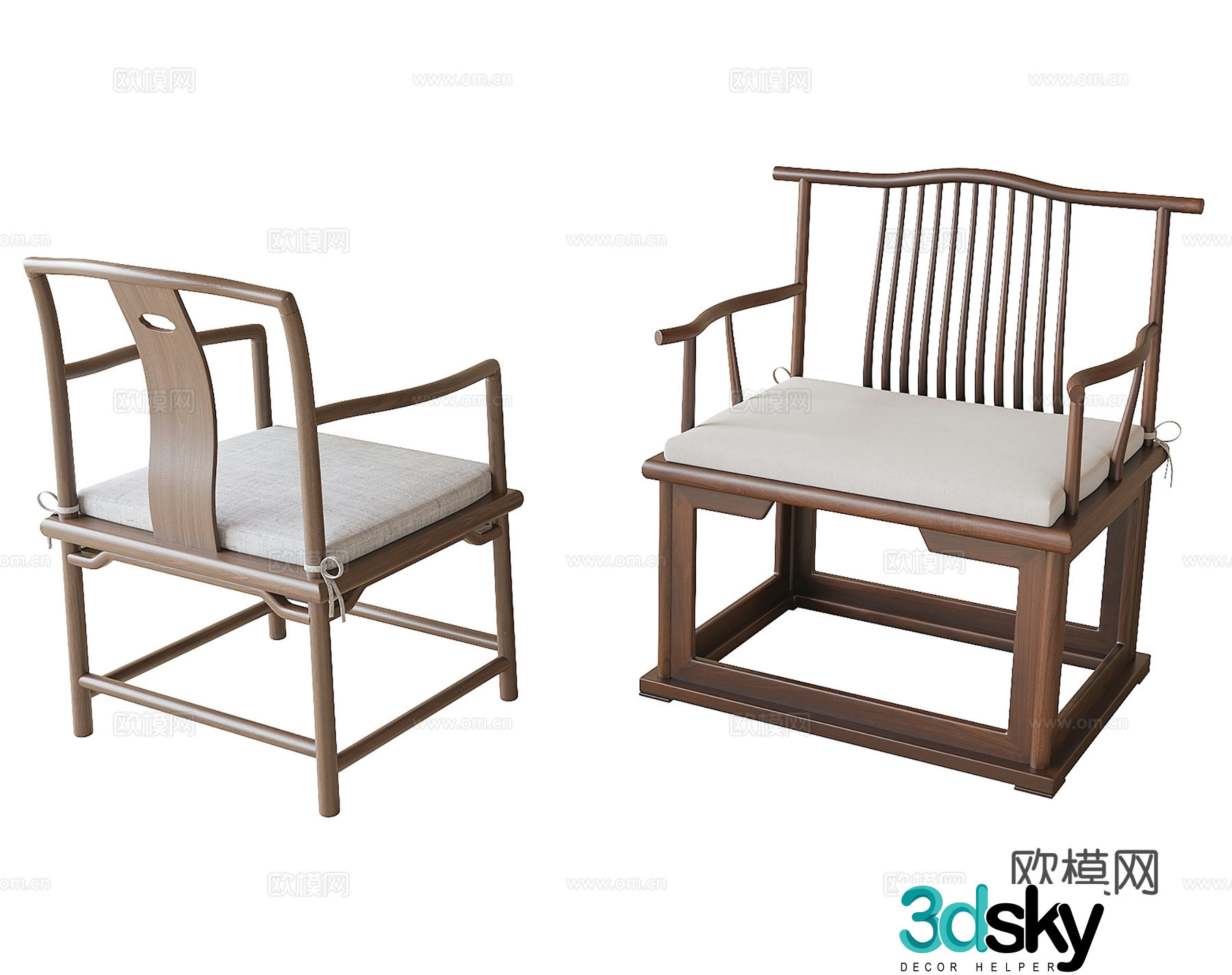 Chinese single chair dining chair tea chair 3d model