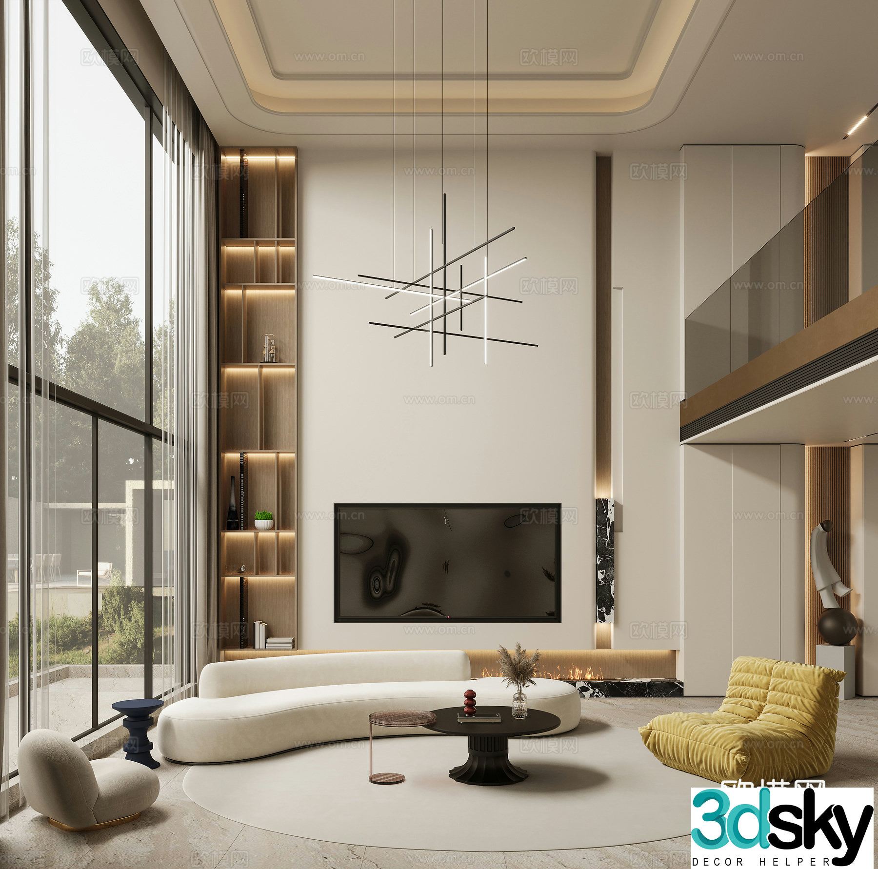 Modern villa living room 3d model