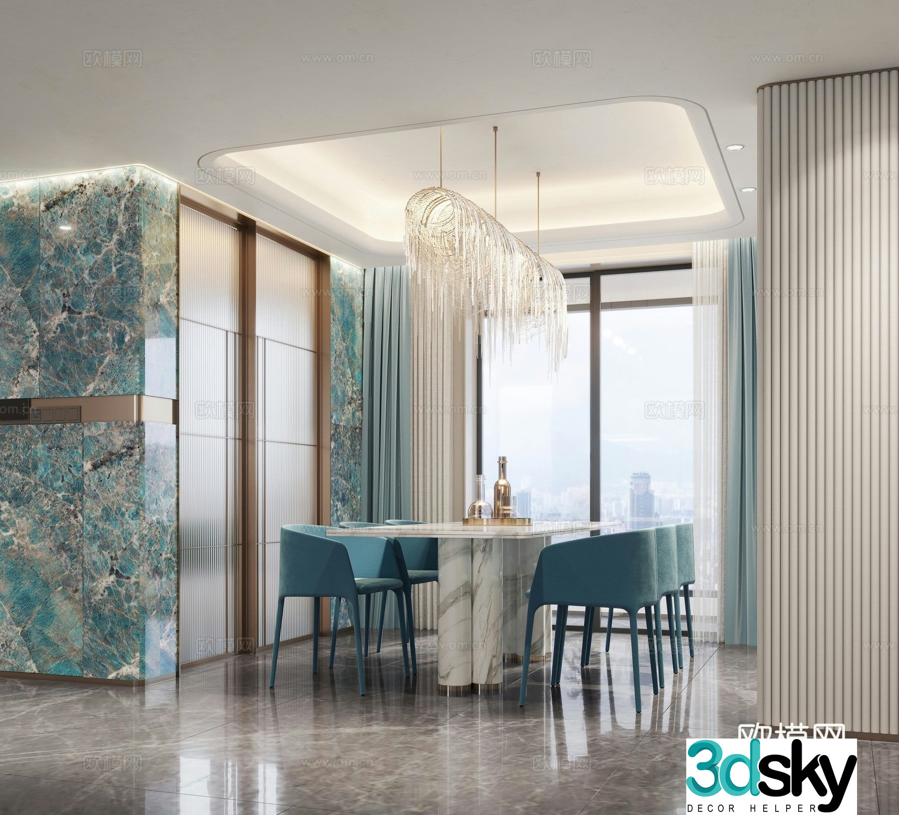 TIFFANY Modern Restaurant Dining Table and Chair Combination 3D Model