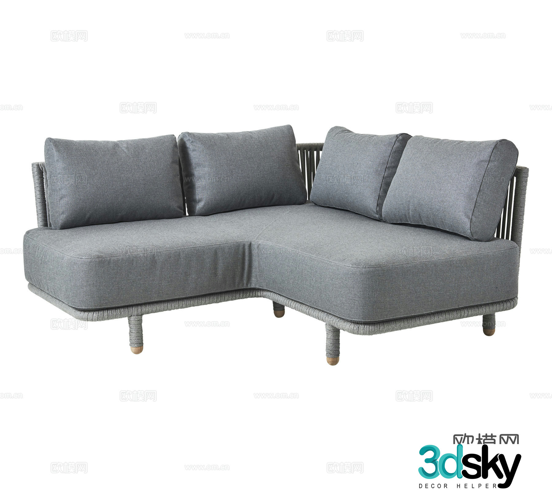 Modern French multi-person sofa corner fabric outdoor courtyard garden sofa combination 3D model
