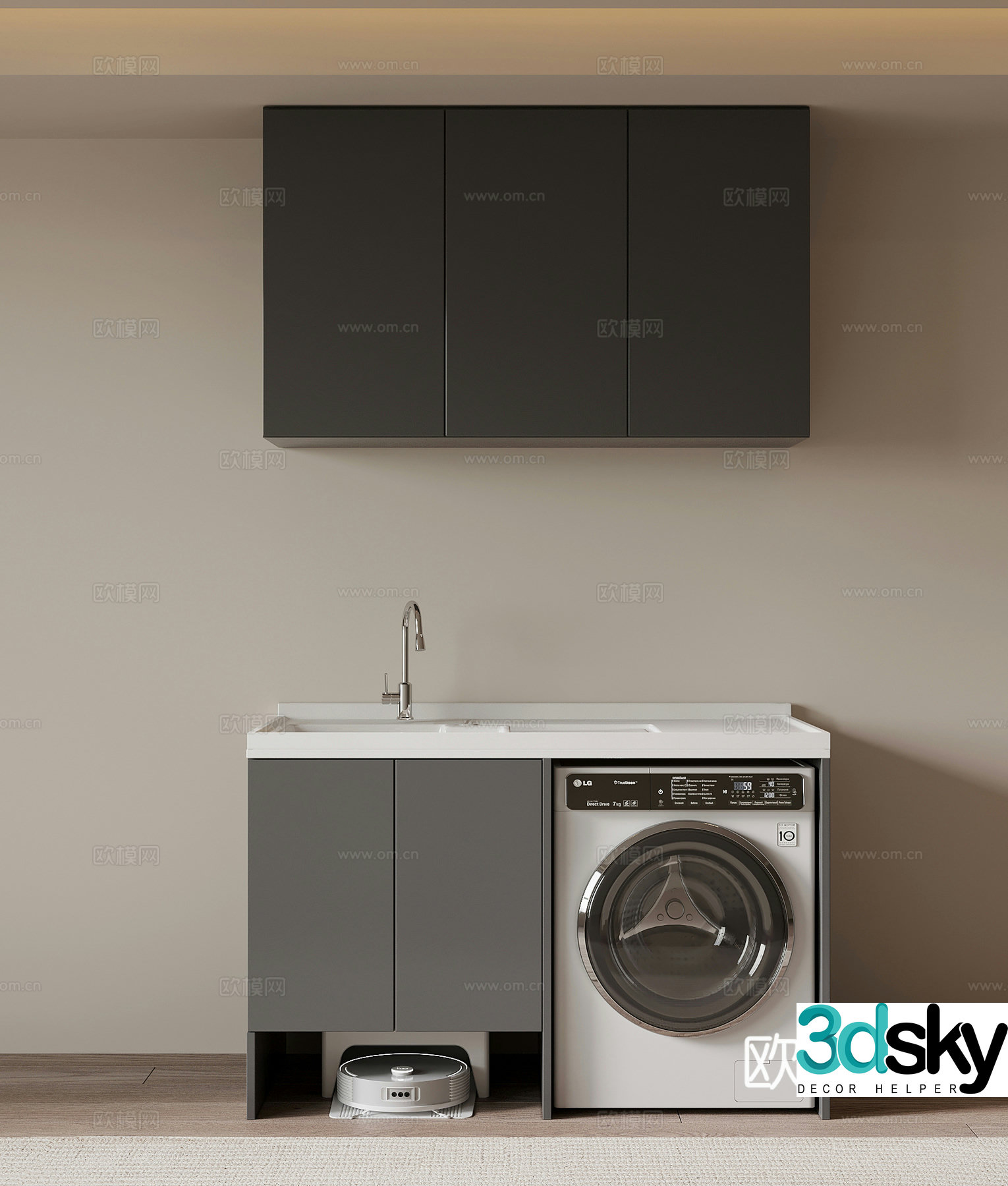 Modern simple washing machine cabinet washing machine integrated basin 3D model