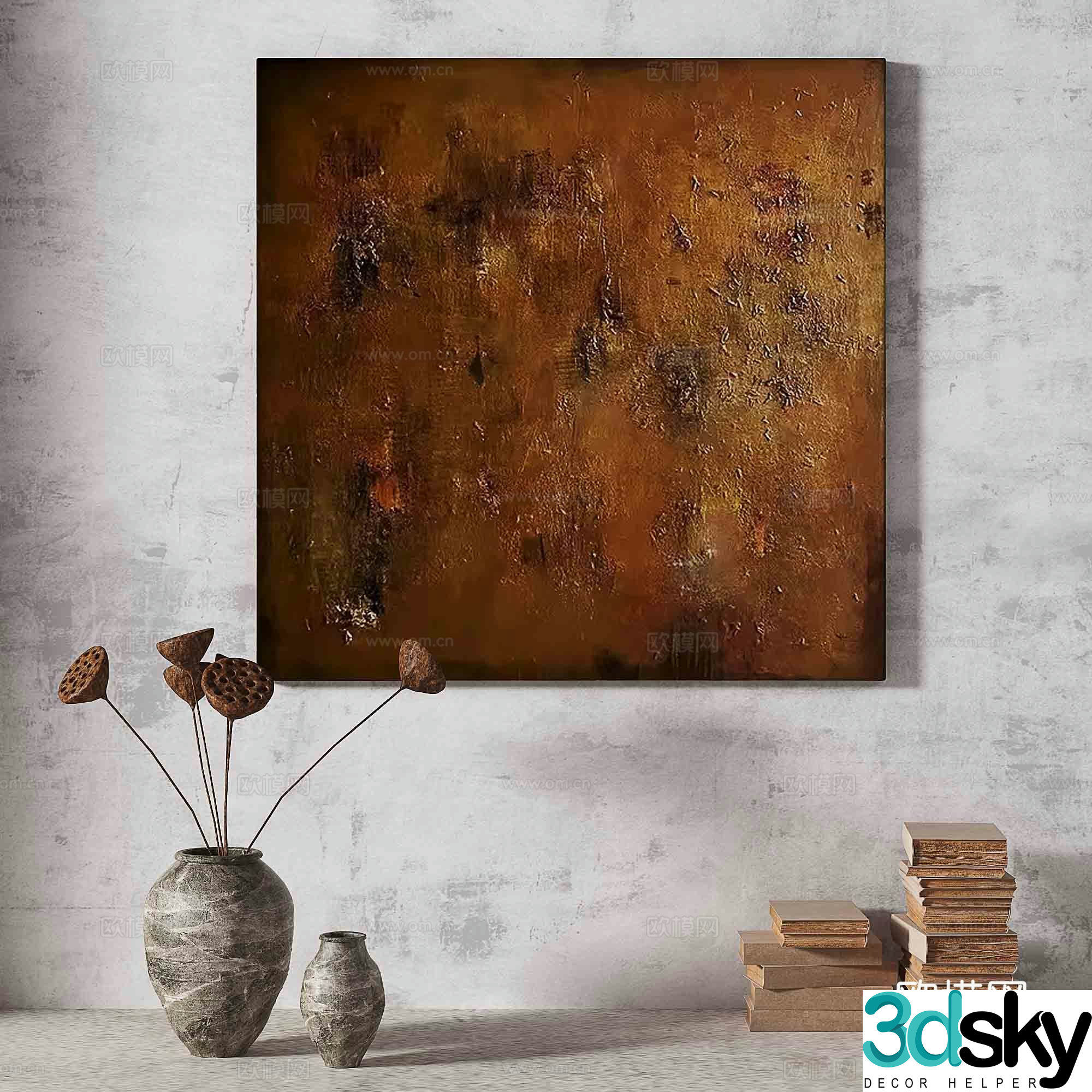 Wabisa retro texture abstract decorative painting 3d model