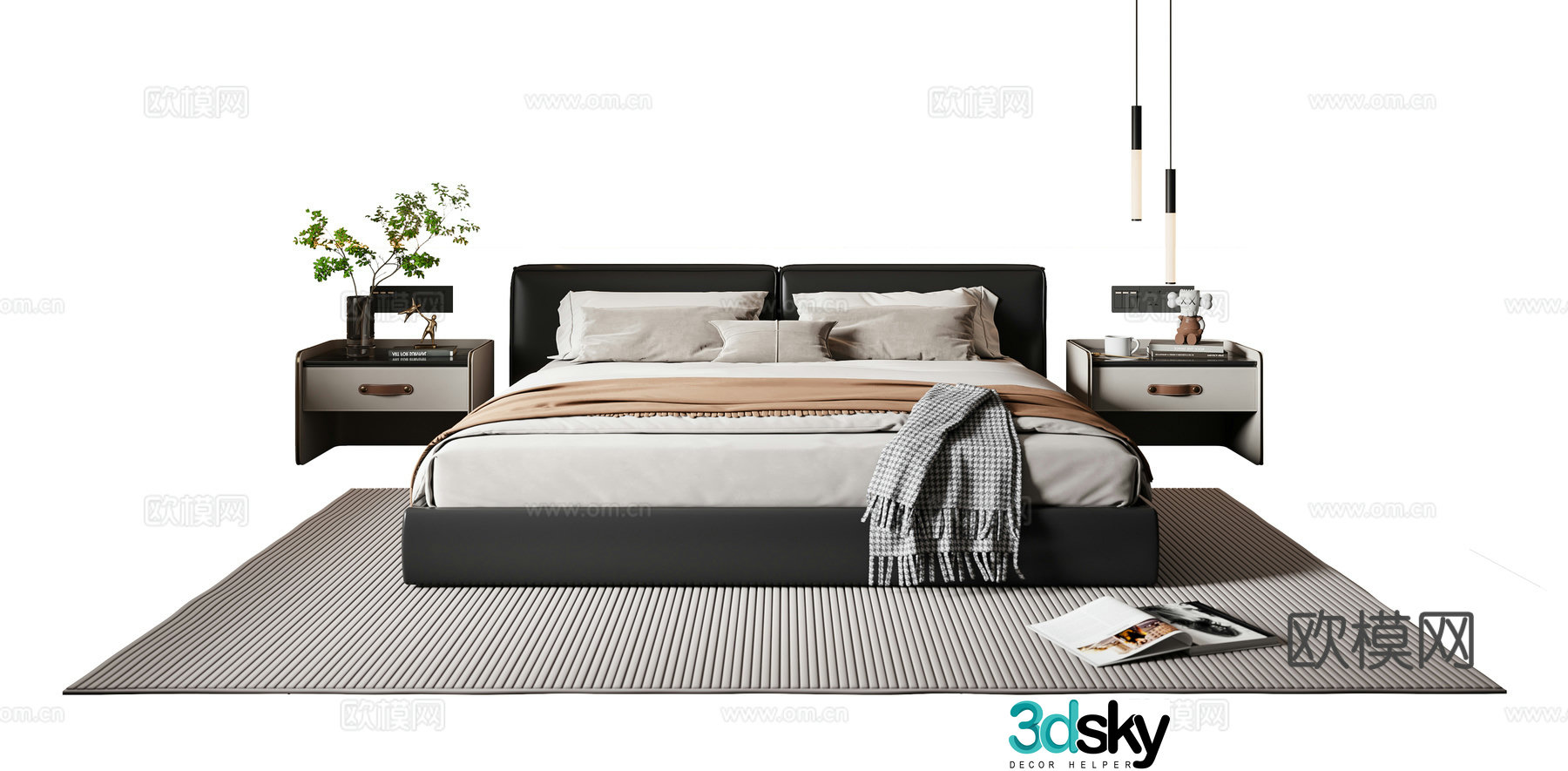 Modern Italian double bed 3d model
