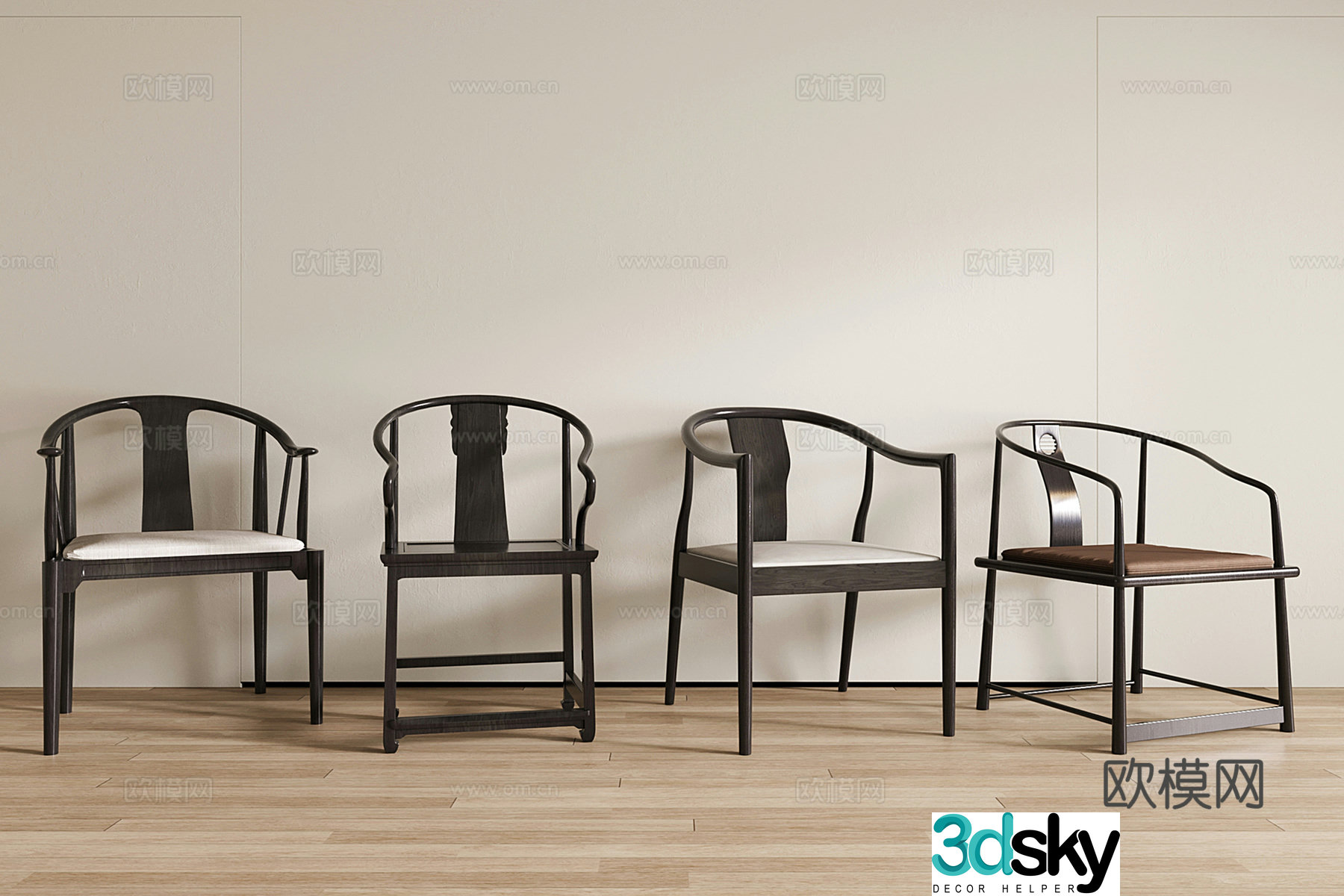 New Chinese-style solid wood Taishi Chair Single Chair Dining Chair Leisure Chair 3D Model