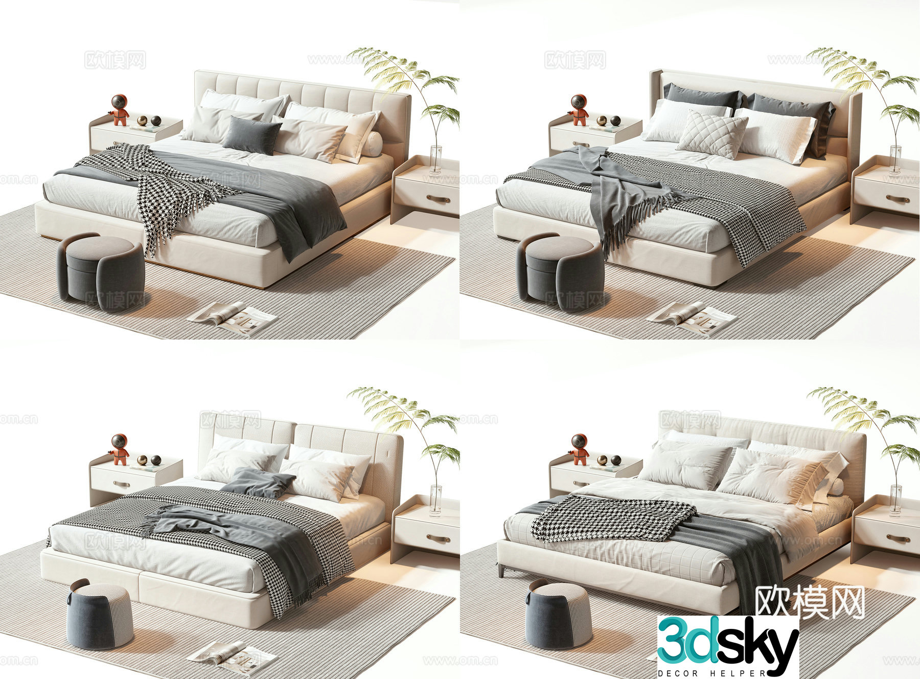 Modern double bed 3d model