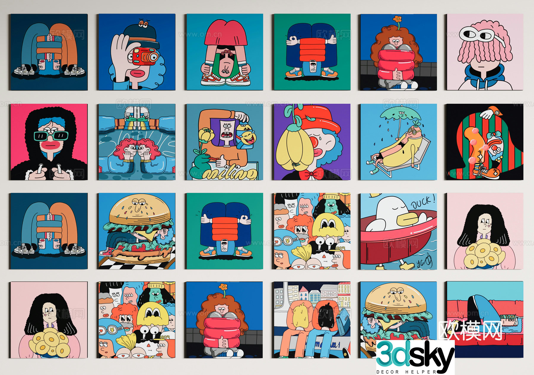Modern hanging paintings cartoon decorative painting combination children hanging paintings photo wall borderless 3D model