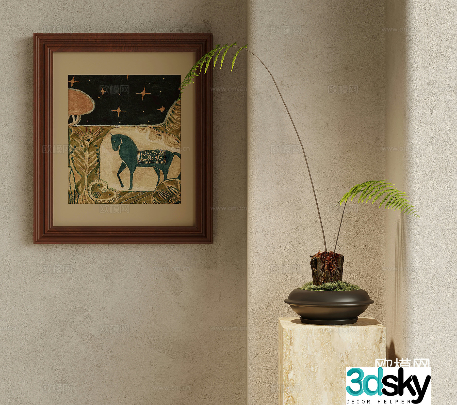 Middle-aged green plants decorative hanging paintings 3D model