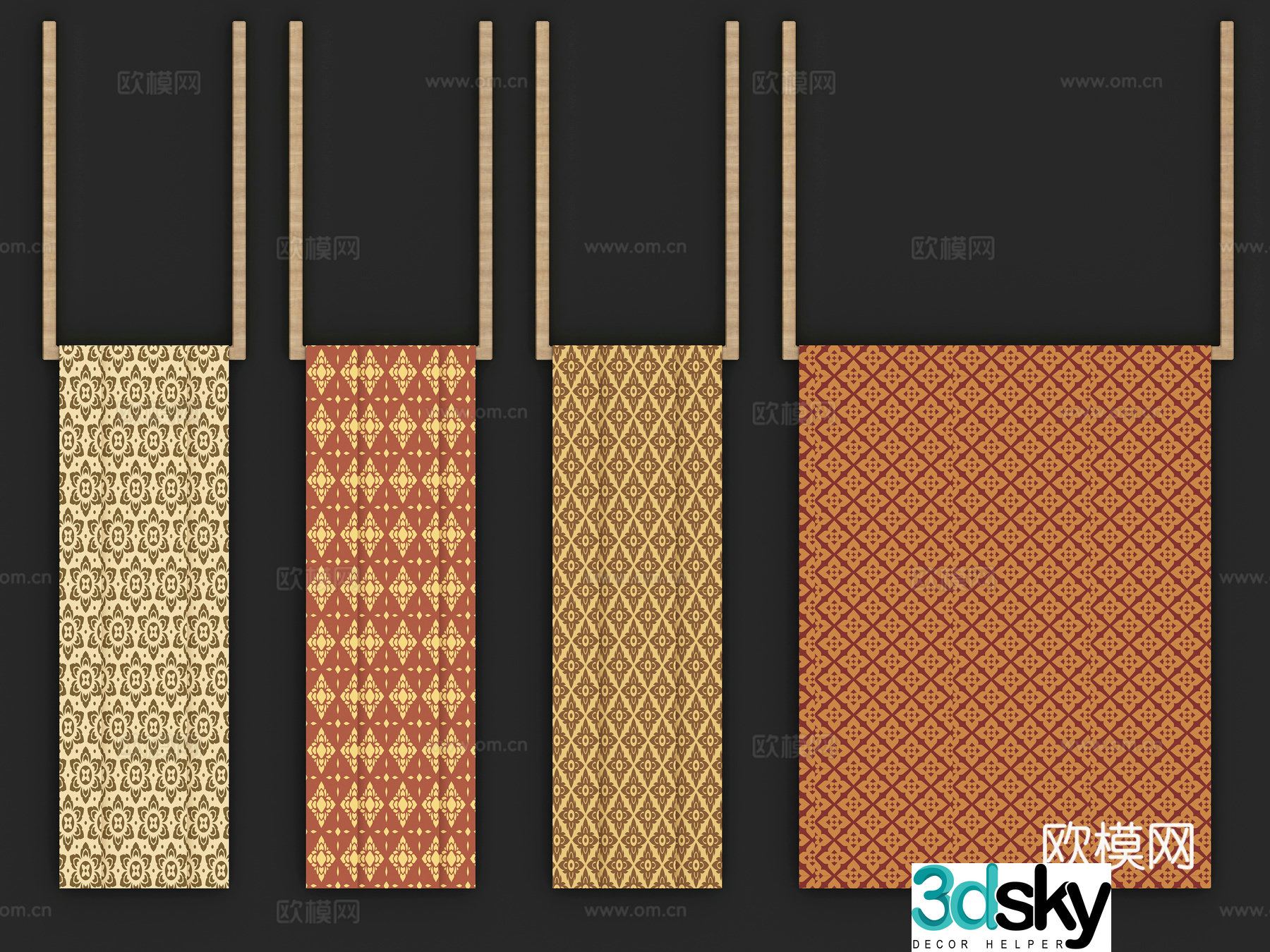 Chinese Miao Mongolian elements silhouette ethnic minority elements pattern wall decoration traditional patterns cloud 3d model