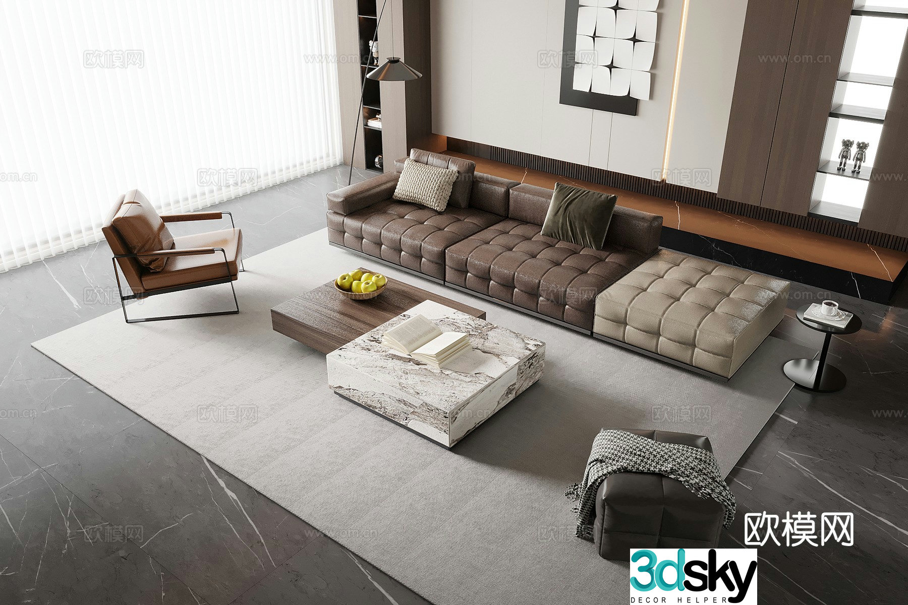 Modern minimalist living room sofa coffee table combination sofa background wall 3d model