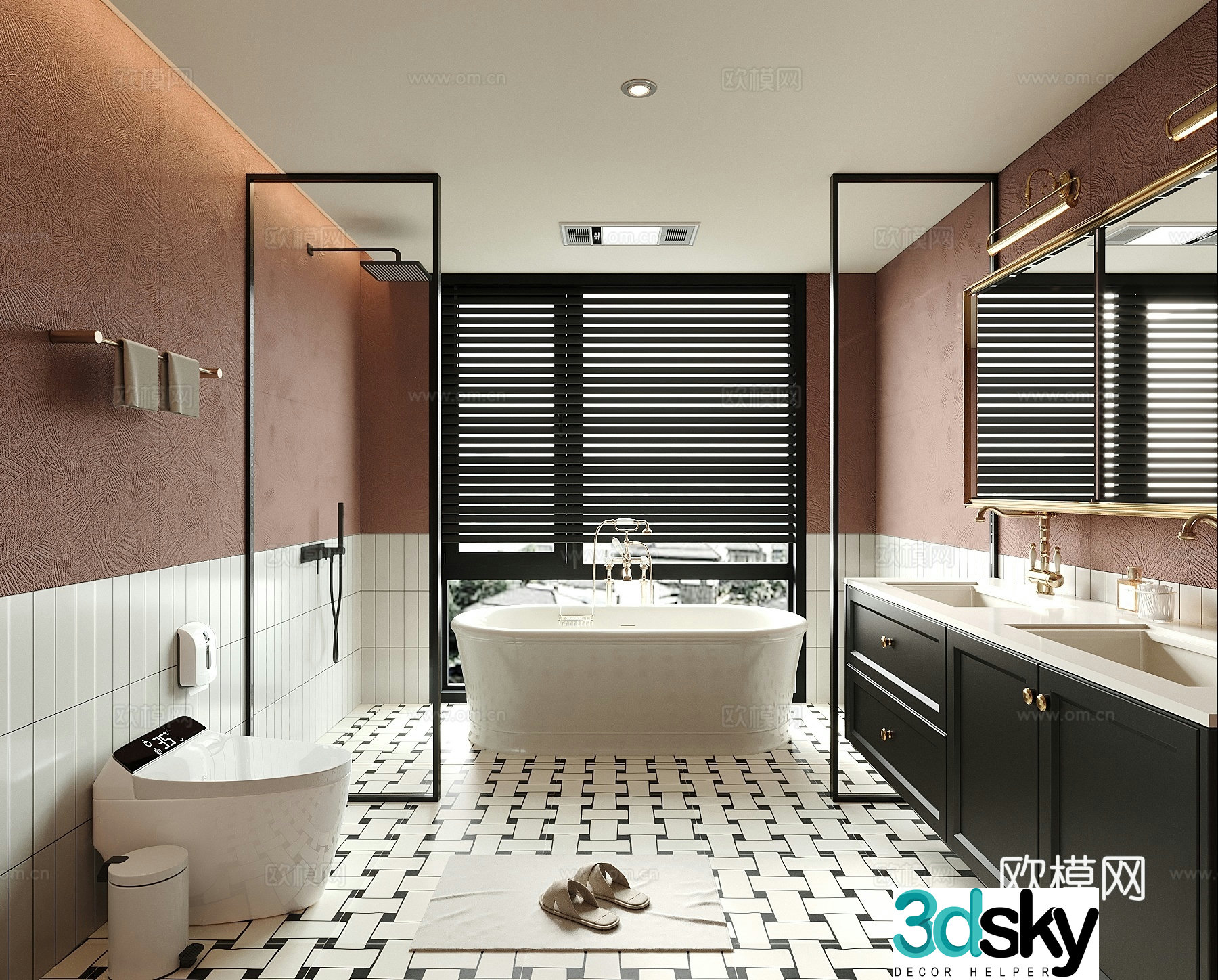 French bathroom bathroom cabinet toilet bathtub 3d model